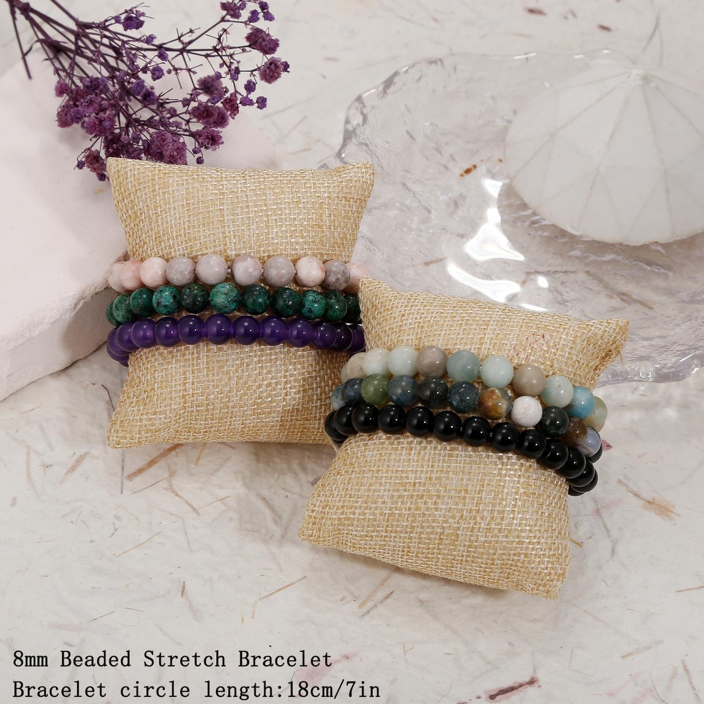 COLOYAN 6PCS 8mm Healing Stone Beaded Bracelet for Women Men, Natural Stretch Crystal Bracelets, Semi-Precious Gemstones Reiki Spiritual Jewelry