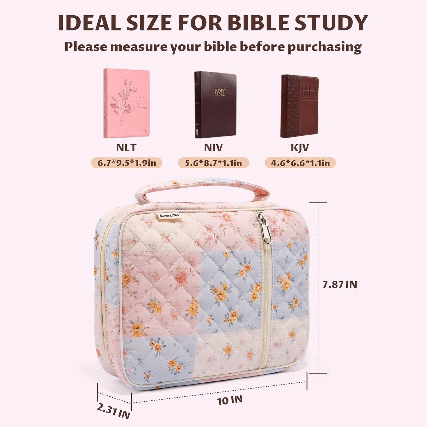 shirabags Quilted Bible Cover Case for Women - Elegant Cotton Bible Bag for Study, Church, Christian Gifts for Women (Blue pin, M)