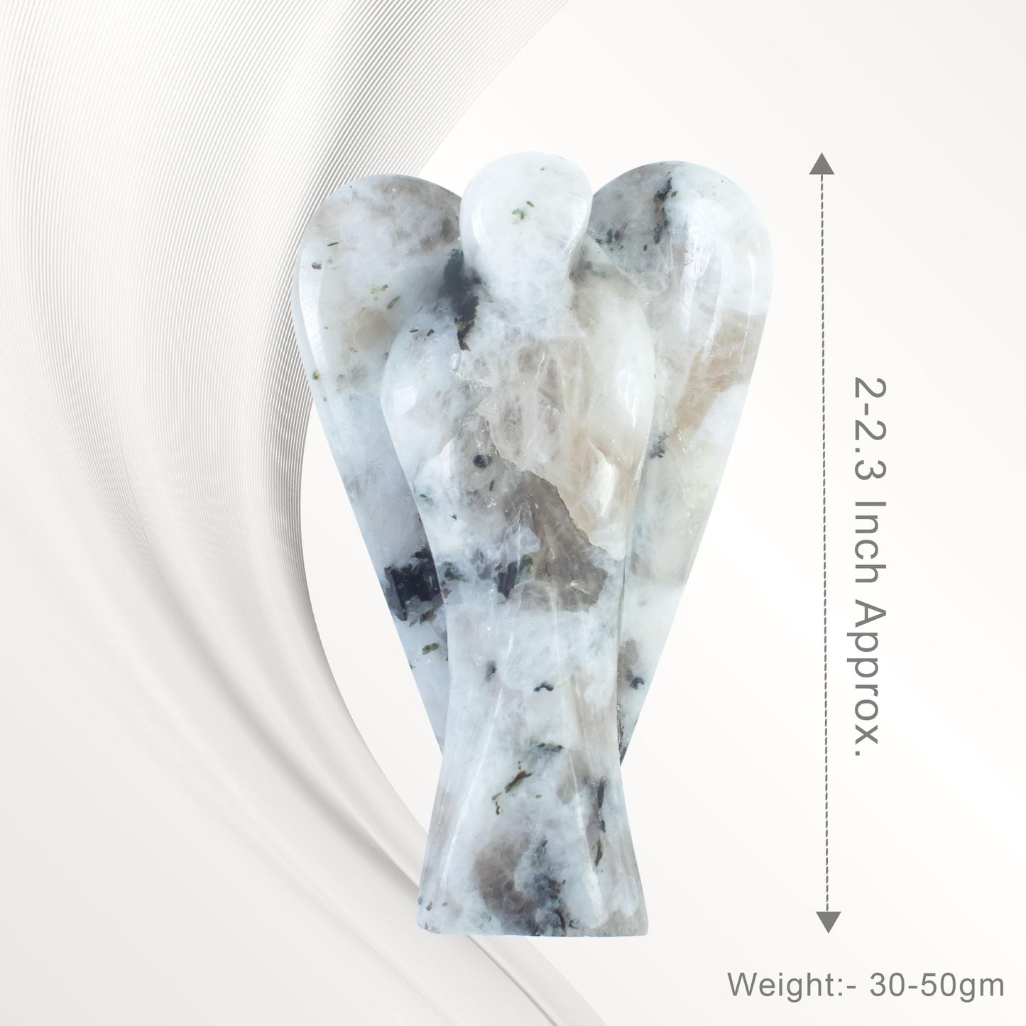 Crocon Rainbow Moonstone Guardian Angel Healing Figurine, Hand Carved Pocket Angel - Crystals for Positive Energy, Handmade Mini Statue for Love, Peace & Healing, Natural Gemstone Healing Figurine