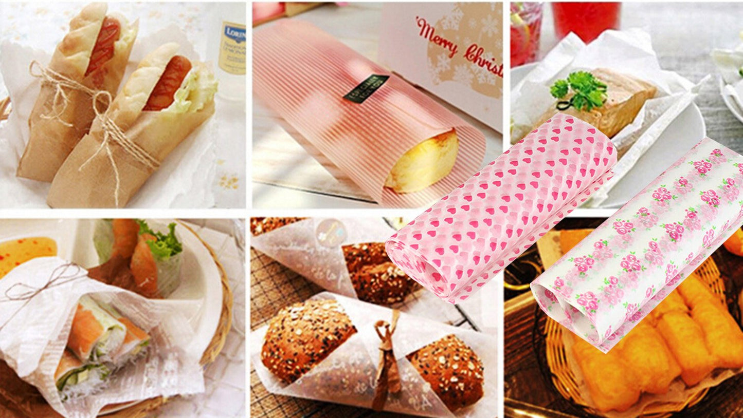 meleg otthon 50 Pcs Floral Deli Wax Paper Sheets, 9.8 x 8.4 in, Sheets for Food Basket Liners, Greaseproof Deli Squares Sanwich Wrappering Paper for BBQ, Picnic, Festival, Party, Fair Neyimqr