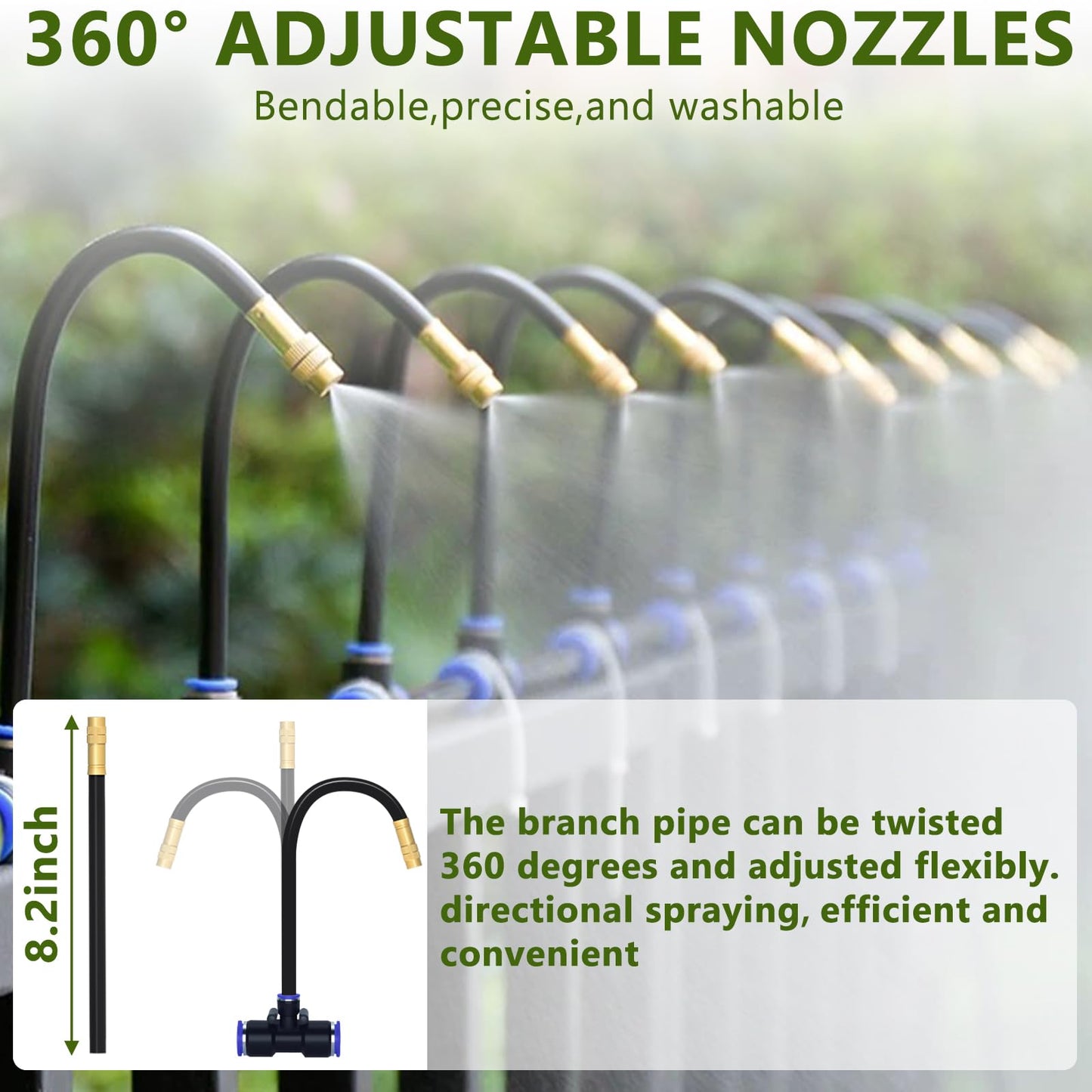 65.6FT/20M Drip Irrigation System, 360° Bendable Irrigation System for Garden, Garden Watering System with Quick Connector and Adjustable Nozzles, Drip Irrigation Kit for Greenhouse, Yard, Plants