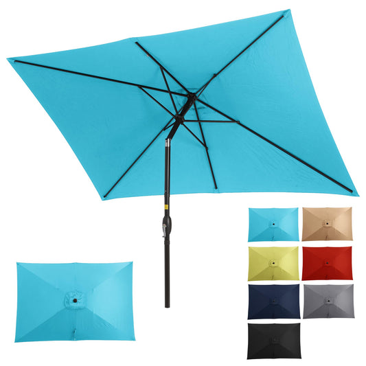 SUNVIVI OUTDOOR 6.5 x 10 Ft Rectangular Patio Umbrella Metal Pole, Outdoor Table Market Umbrella with Crank, 6 Steel Ribs, Polyester Canopy, Turquoise