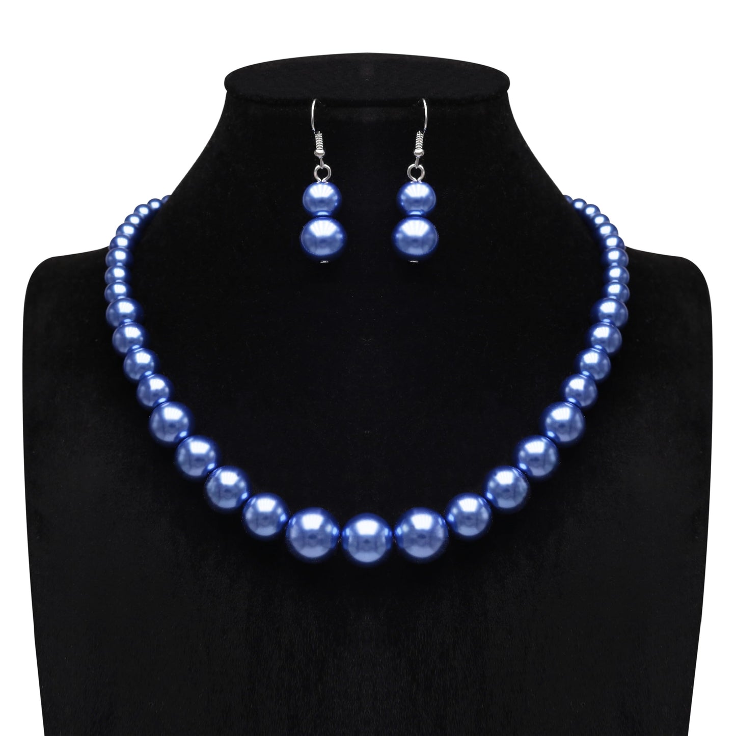 Cryshimmer Pearl Choker Necklace for Women Faux Pearl Beads Strand Necklace Earring Set Costume Jewelry(Dark Blue)