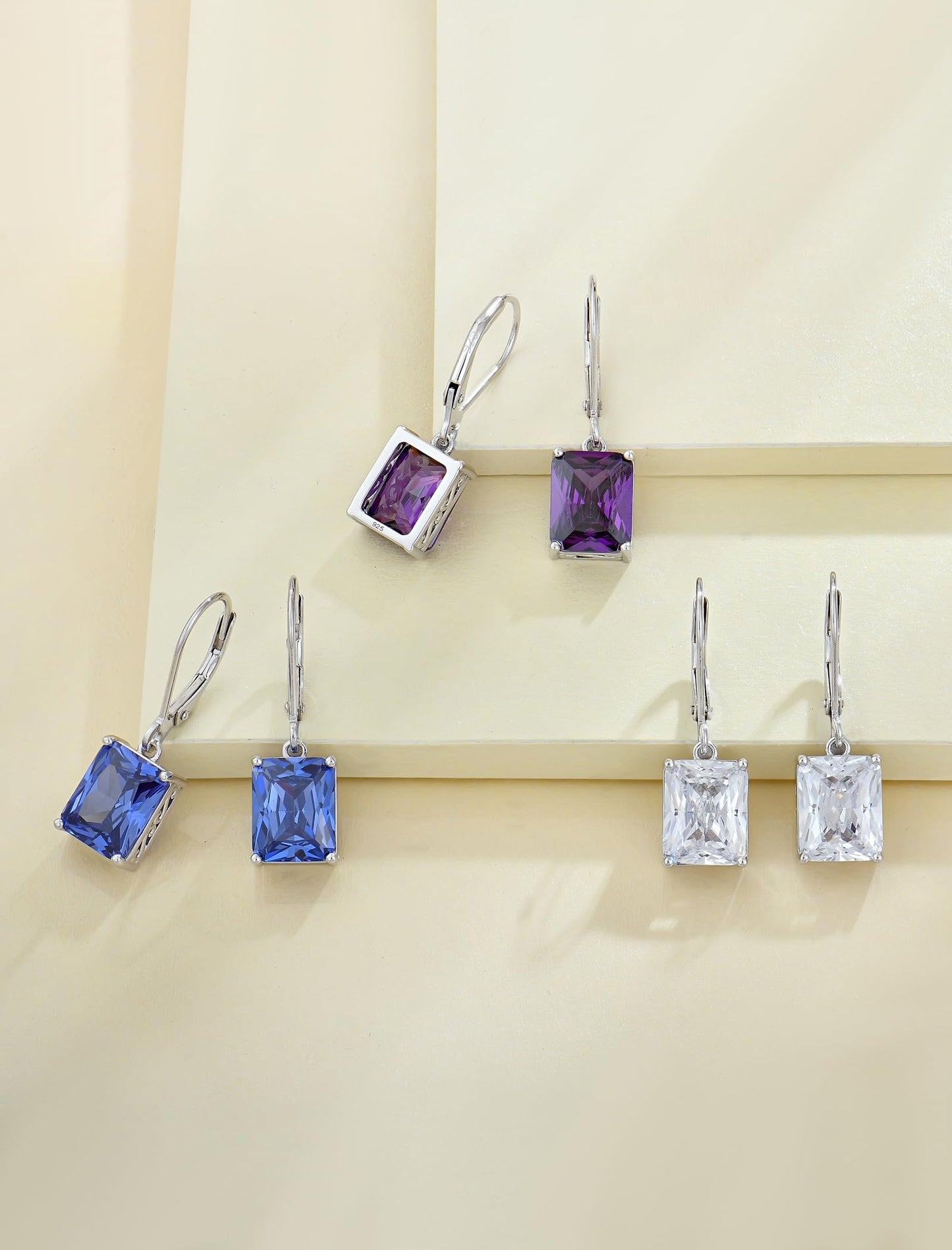 YL Solitaire Dangle Drop Earrings 925 Sterling Silver Leverback Earrings 8X10MM Square Created Ruby Jewelry