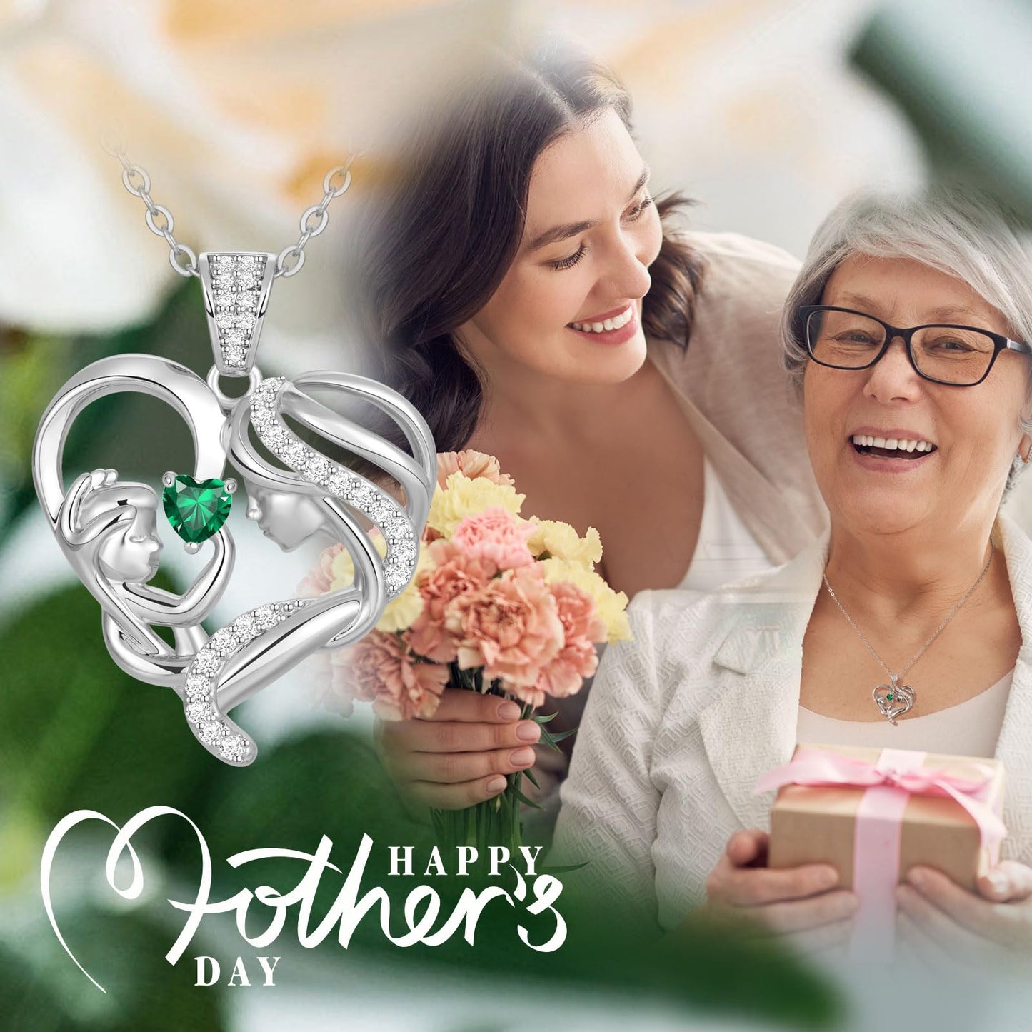 Zifeel Mothers Day Gifts for Mom Wife Her Grandma, S925 Sterling Silver Birthstone Necklaces Jewelry for Women, Mother's Day Love Heart Pendant Necklace for Anniversary Birthday Christmas Day