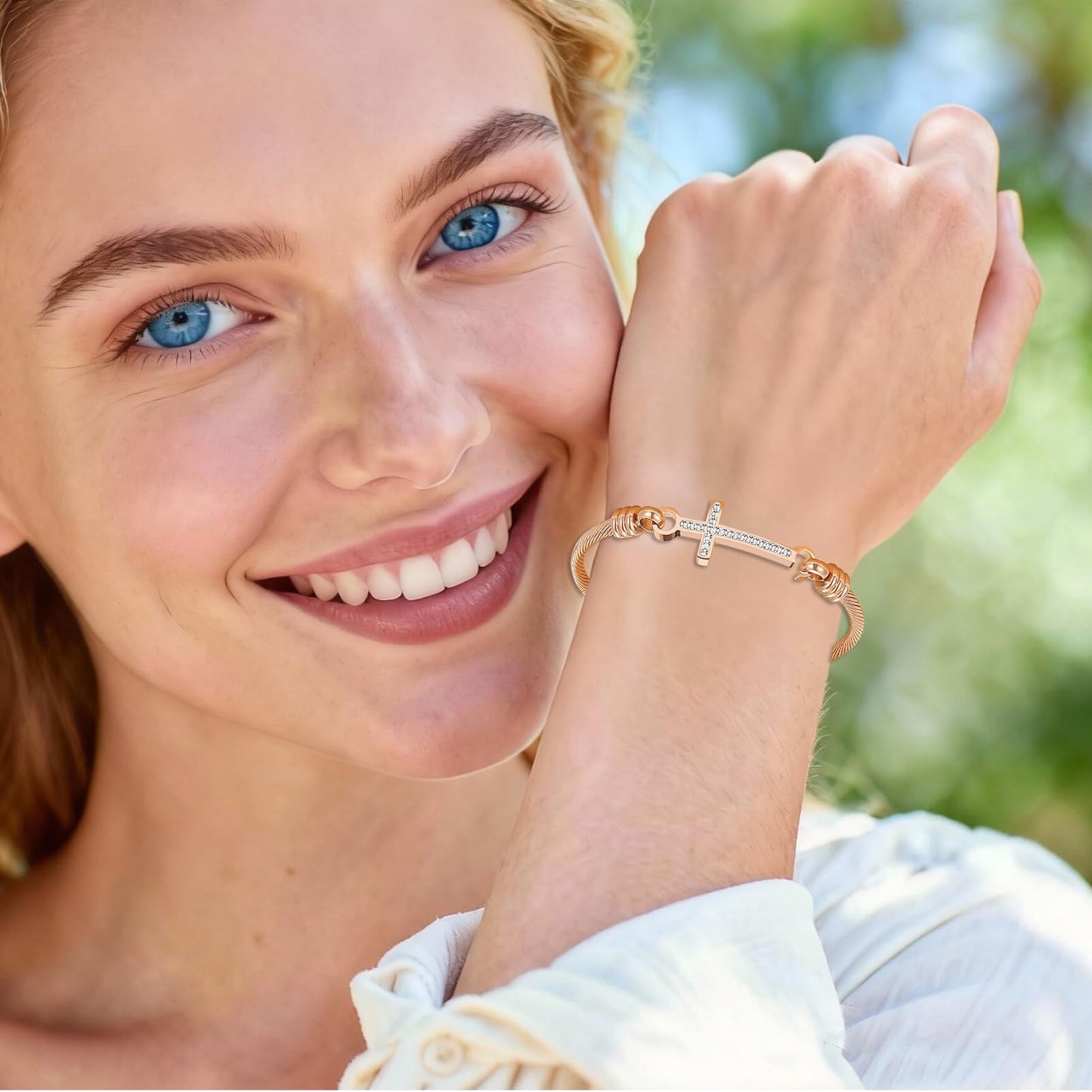 DS Religious Gift for Her Christian Cross Bracelet Bible Verse God is Within Her She Will Not Fall Inspirational Bracelets For Women Stainless Steel Jewelry Gift To Daughter Best Friend (Cross bracelet-Rose Gold 1)