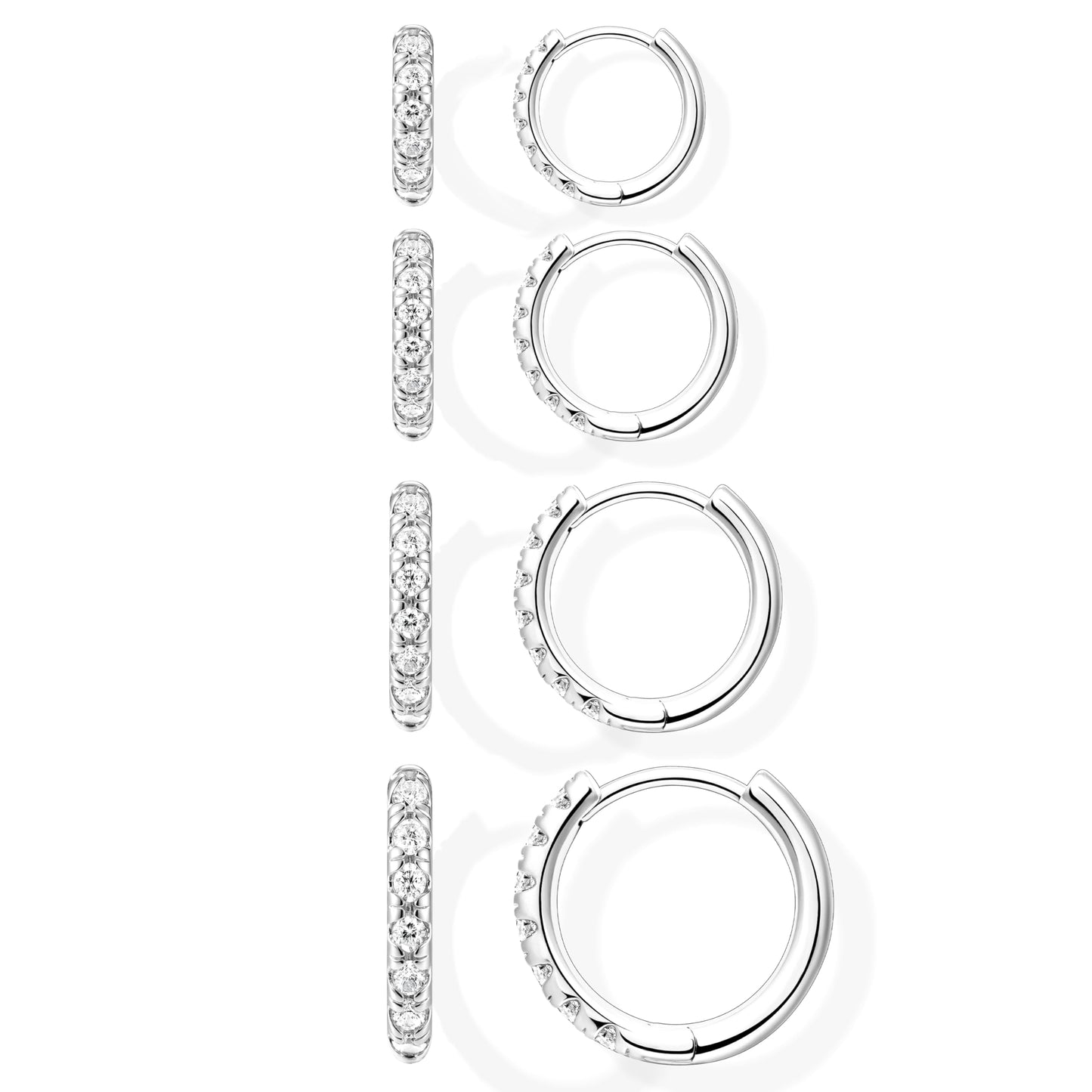 Silver Plated Earrings for Women Cartilage Thin Dainty Cubic Zirconia Earrings for Multiple Piercing Huggie Small Mini Cute Stack Lightweight Hoop Earring for Women Trendy Jewelry Set Gifts