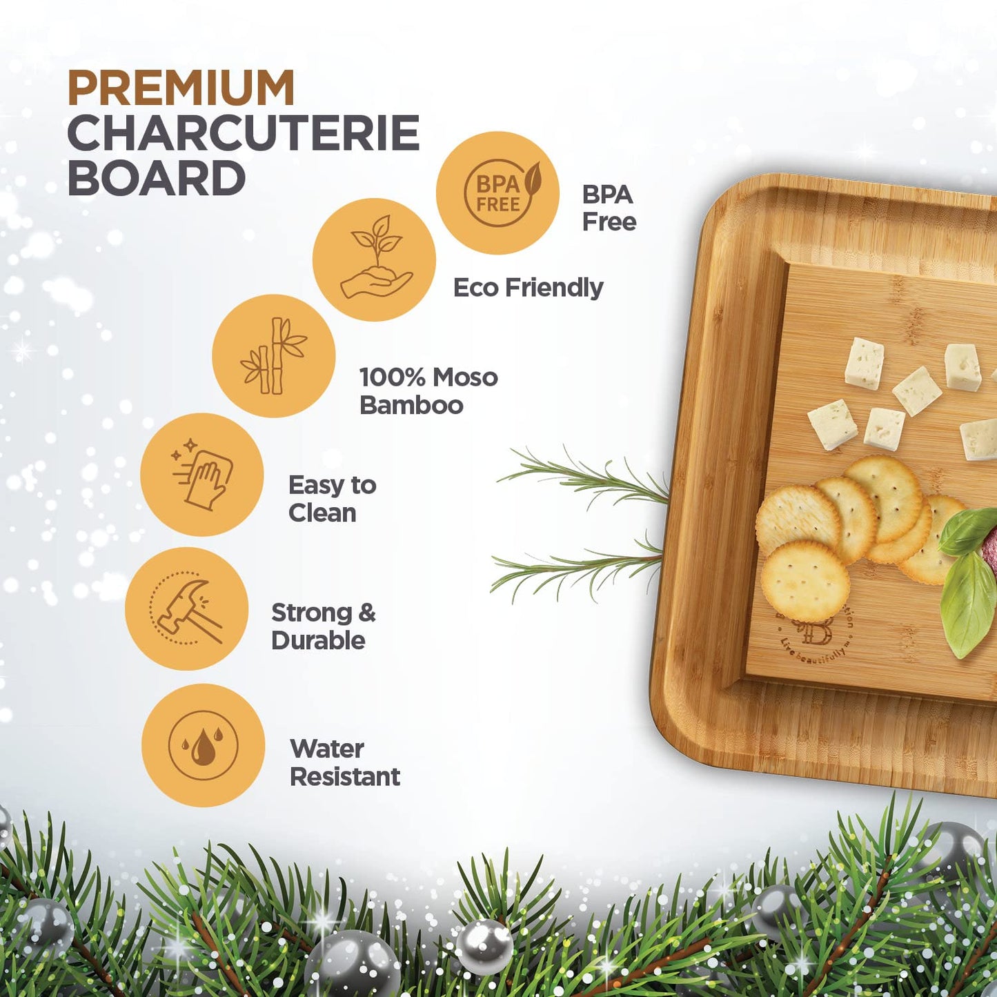 Charcuterie Boards Gift Set - Bamboo Cheese Board Set Charcuterie Tray & Serving Platter for Hosting & Entertaining, Wooden Cheese Platter, Kitchen Gifts for Women, Gifts for Home, Wedding & Birthday