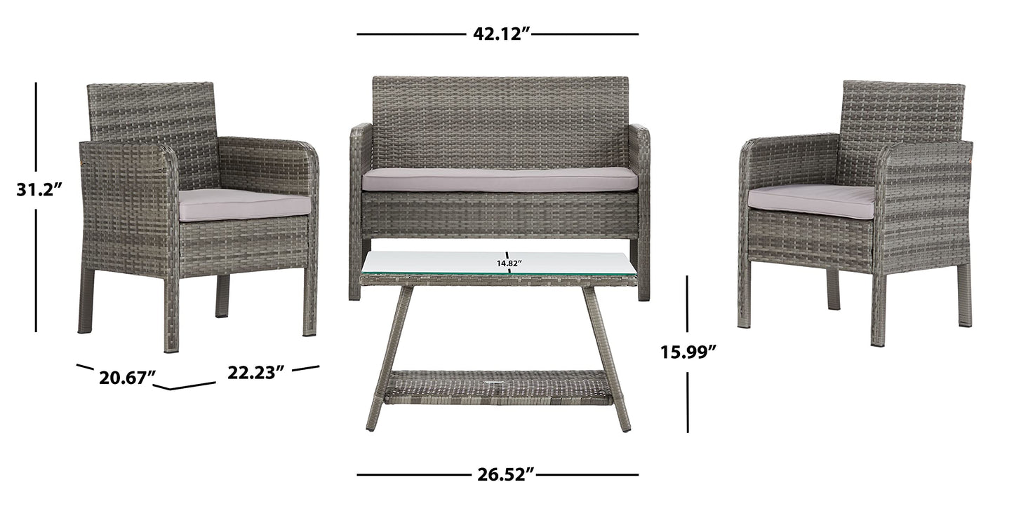 SAFAVIEH PAT7505B Collection Aboka Grey 4-Piece Outdoor Living Patio Set