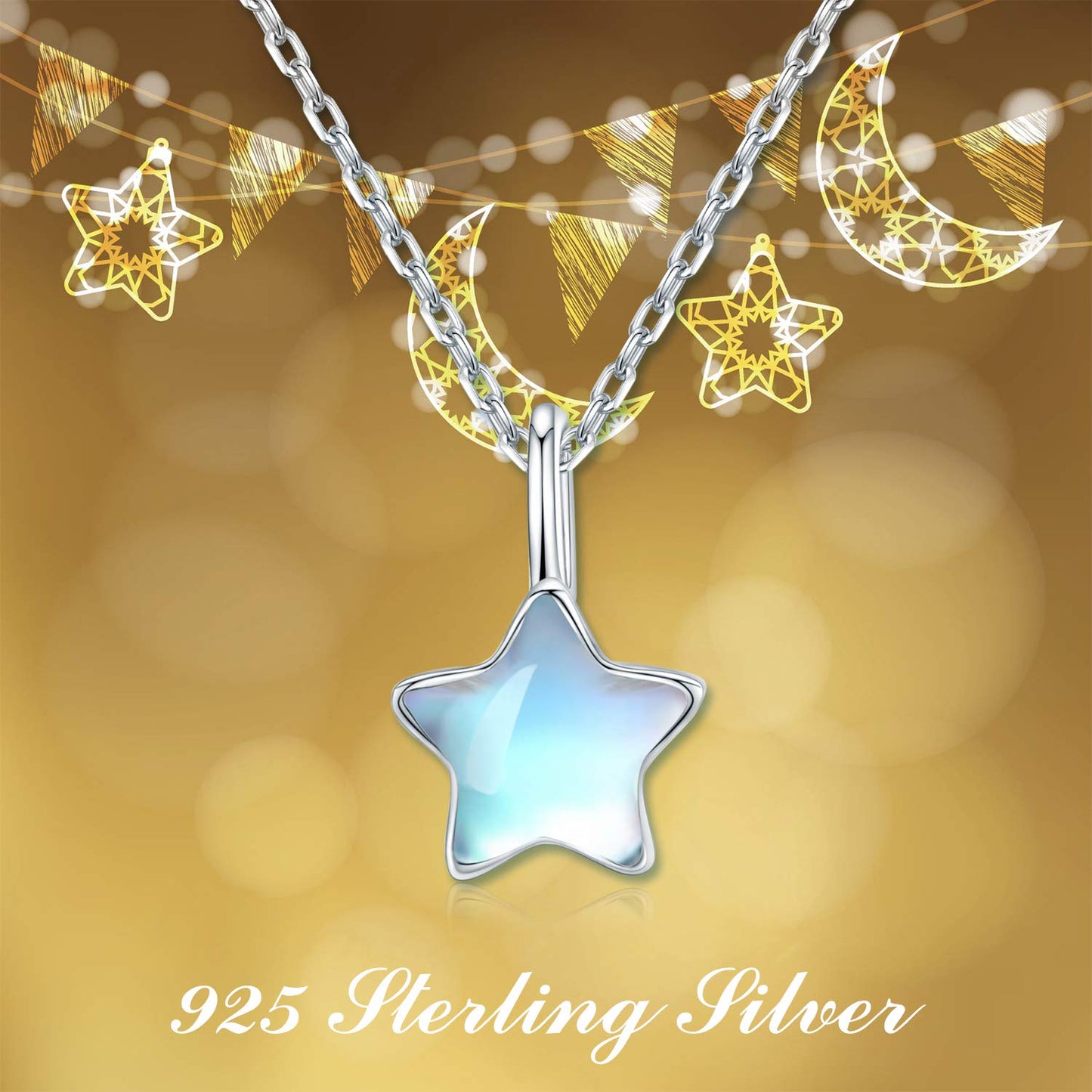 CUOKA MIRACLE Mothers Day Gift Moonstone Star Necklace 925 Sterling Silver Rainbow Moonstone Choker Pendant Celestial Jewelry for Women Hypoallergenic Gift Birthday