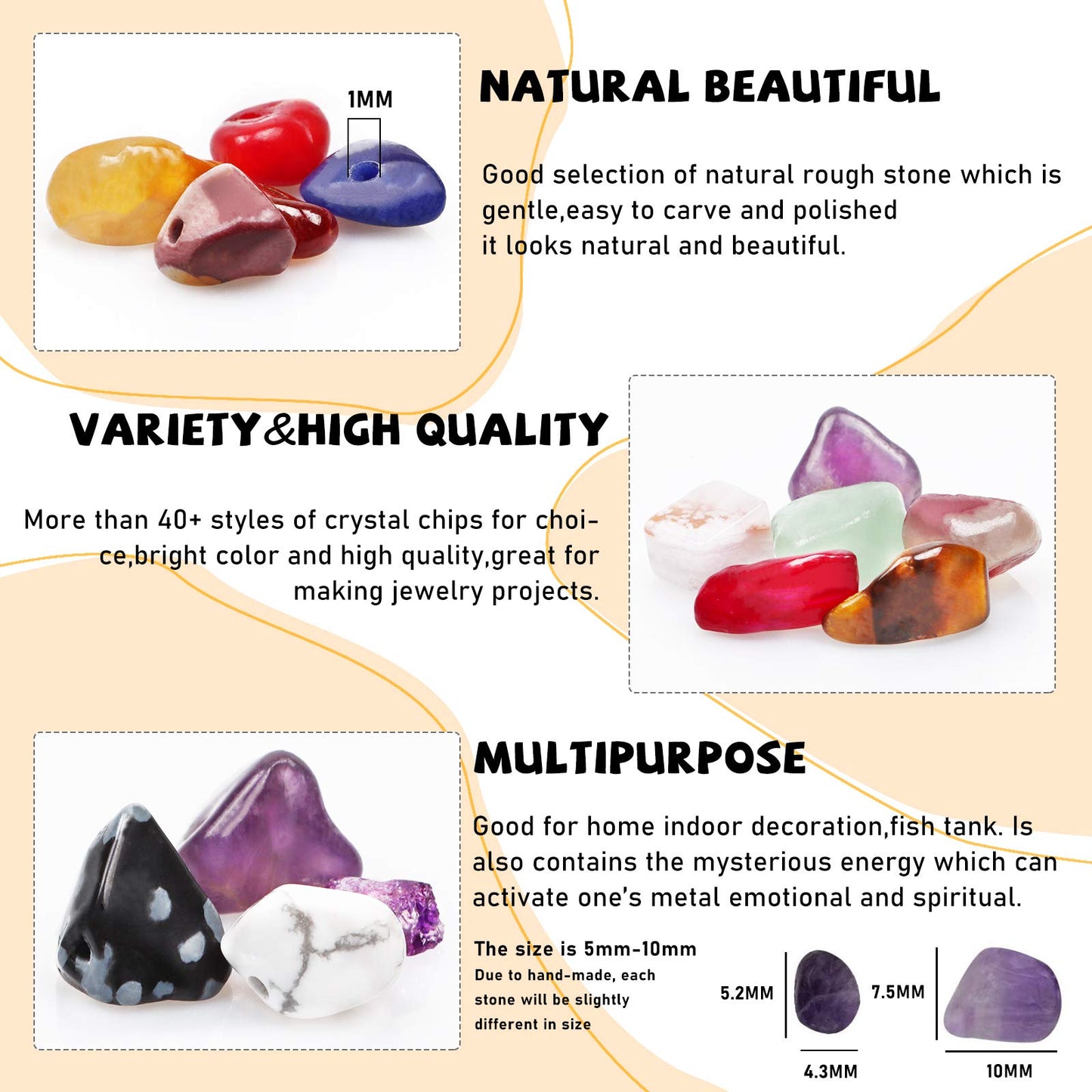 500 pcs Natural Chip Stone Beads, Flourite 5-8 mm Irregular Gemstones Healing Crystal Loose Rocks Bead Hole Drilled for Jewelry Making Bracelet