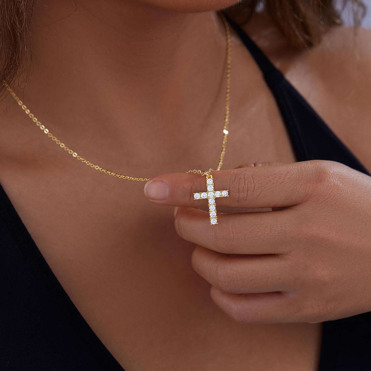Layered Gold Cross Necklaces for Women,14k Gold Plated Dainty Stackable Choker Necklaces for Women,Trendy Layering Cubic Zirconia Cross Pendant Paperclip Thin Chain Necklace Set Jewelry Gifts for Women