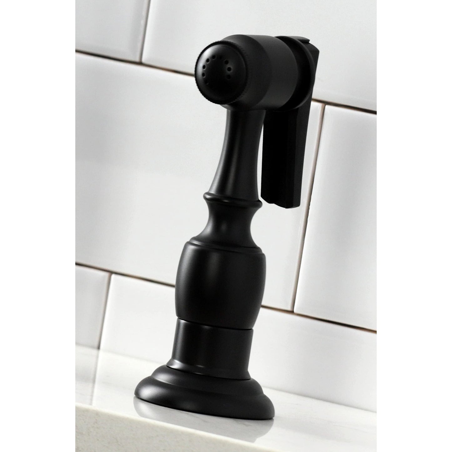 Kingston Brass KS1270PLBS Heritage Bridge Kitchen Faucet with Brass Sprayer, Matte Black