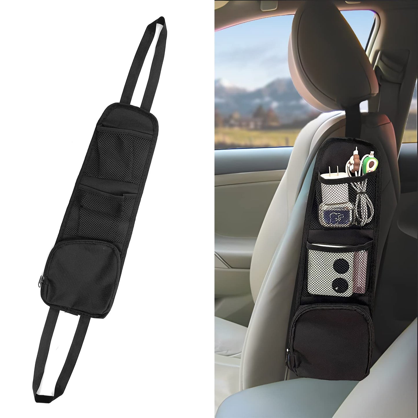 QUICTO 2PCS Car Seat Storage Hanging Bag, Multi-Pocket Seat Side Organizer, Multifunctional Mesh Net Pocket, Can Hold Mobile Phone, Wallet, Glasses, Suitable for Cars, SUVs, Trucks