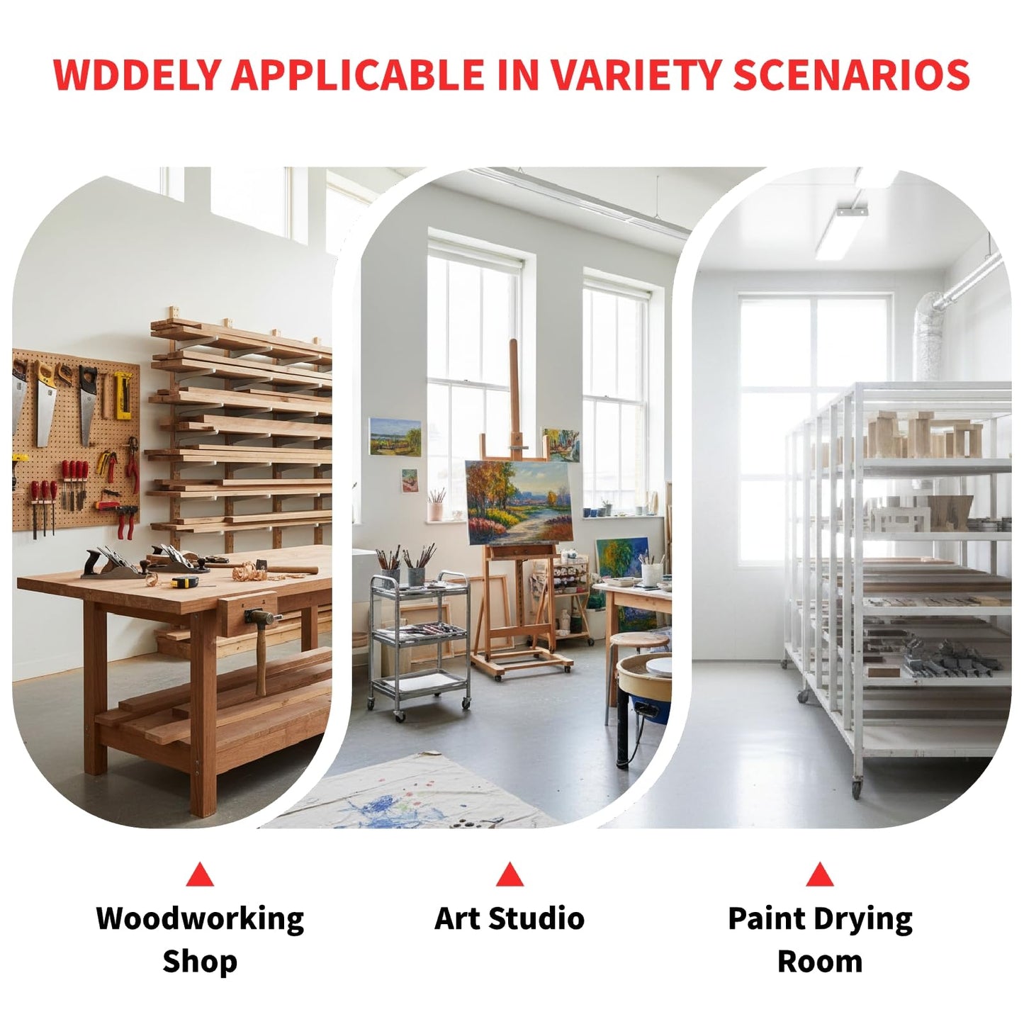 WUGEBA 50-Shelf Paint Drying Rack with 4 Locking Casters, Heavy-Duty Steel Art/Painting Drying Rack, 25 lbs Load per Shelf, 2.1" Tier Spacing, Mobile Organizer for Panels, Drawings & Cabinet Doors
