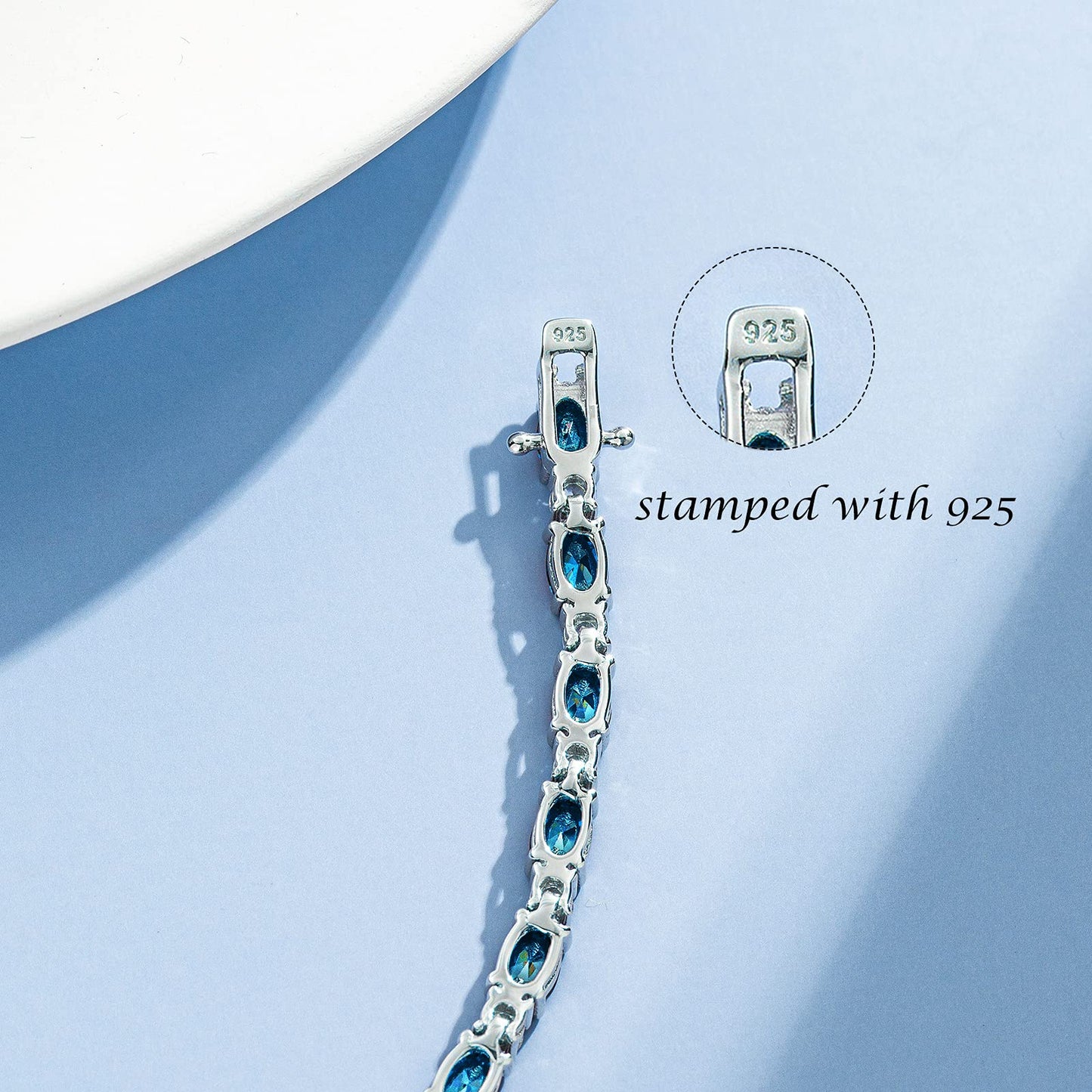 FANCIME December Birthstone Bracelets Sterling Silver Created Topaz Tennis Bracelet Fine Birthday Jewelry Gift for Women 7"