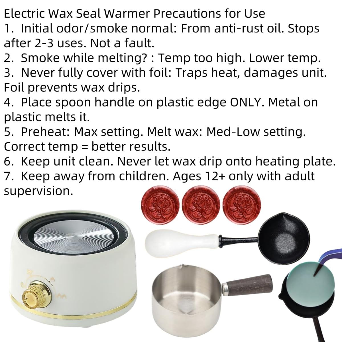 Sealing Wax Warmer Electric, Electrical Wax Seal Warmer Melting Furnace Kit with 300pcs Metal Waxseal Beads, a 80ml Large Spoon, a Non-Slip Melt Scoop(300 Metal White Set)