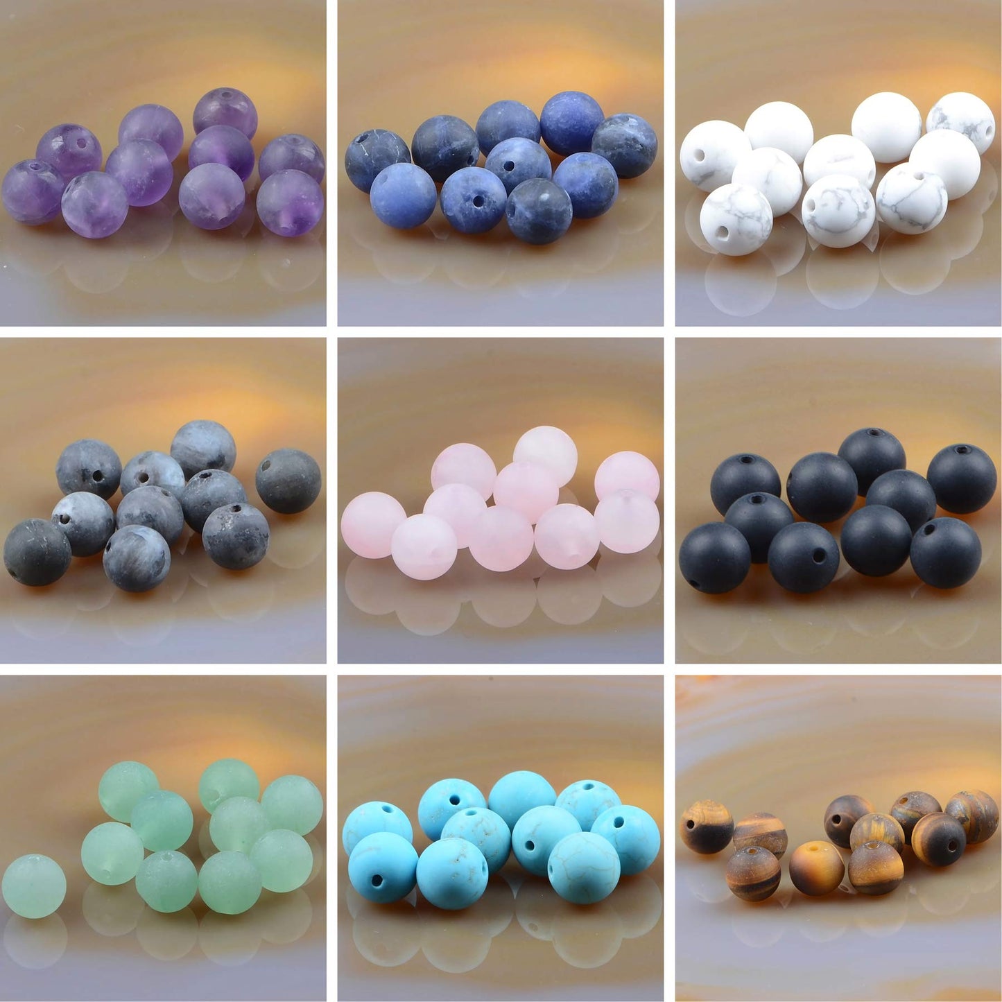 Massive Beads 140PCS 6MM Natural Crystal Beads Matte Mixed Stones Gemstone Round Loose Energy Healing Beads with Free Crystal Stretch Cord for Jewelry Making (Matte Mixed Stones, 6MM)