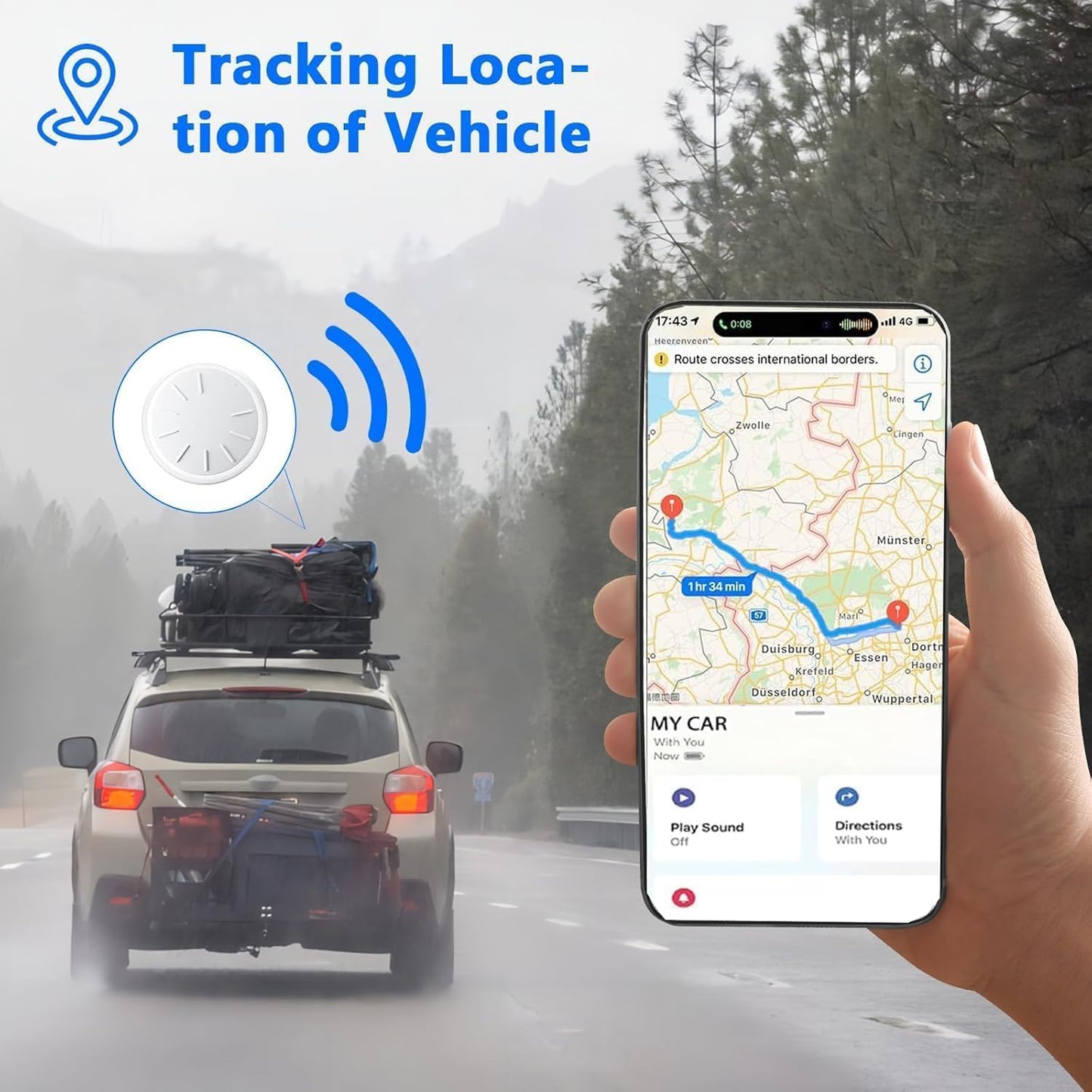 ZITTZ Tracker Device for Vehicles,GPS Car Tracker,No Monthly Fee Car Locator Tracker Work with Apple Find My(iOS Only),Mini Hidden Car Tracker with Magnetic Case - (Black,1PCS)