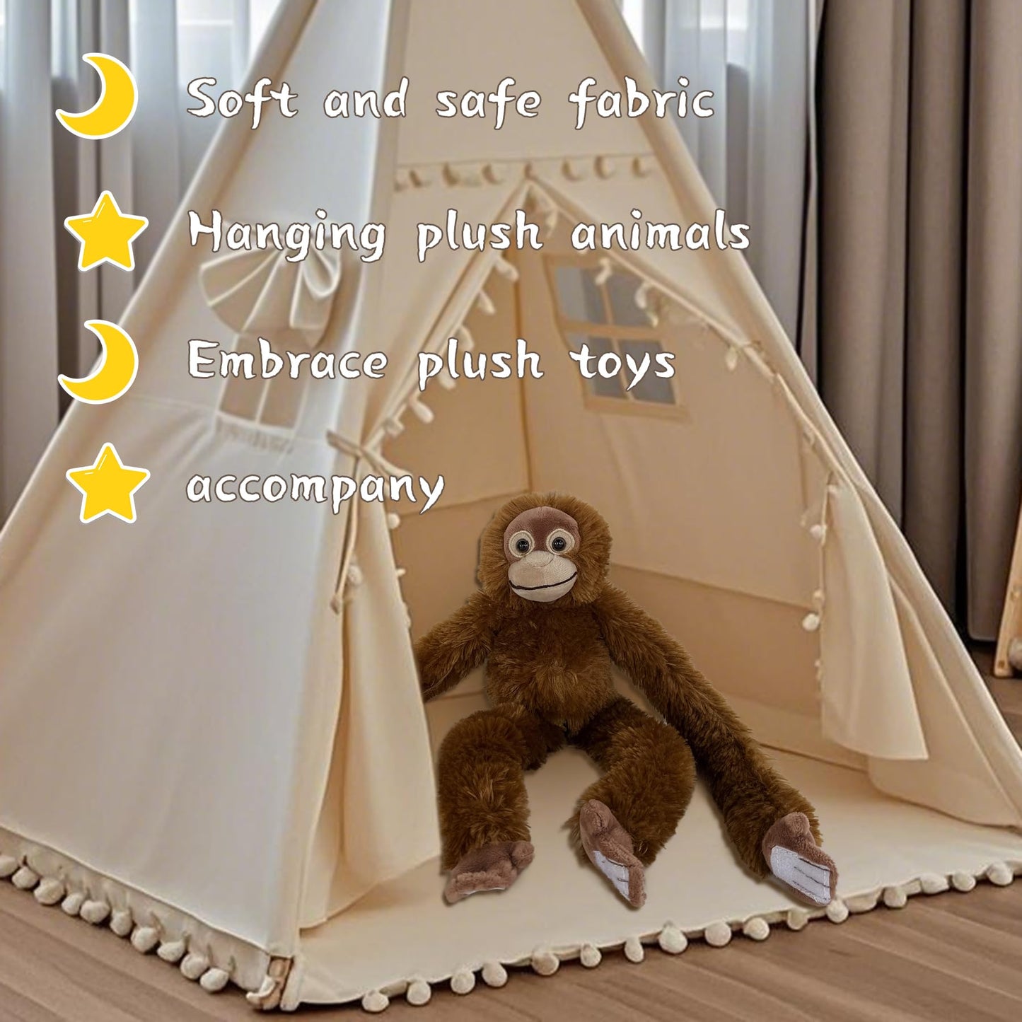 Hideekoog Stuffed Orangutans Toy Hanging Stuffed Animal, Hooks and Stuffed Monkey Animals with Rings for Kids, Gifts for Boys and Girls Hanging 20inches