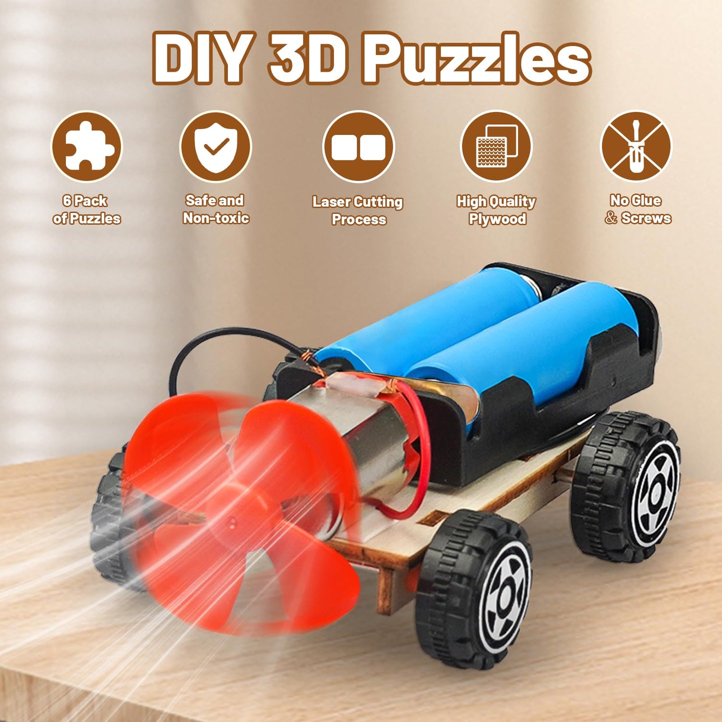 STEM Science Kits for Kids Age 8-12, 6 Set Wind-Powered Cars Science Experiments 8-10 9-12, Wood Building Crafts Kit for Boys Girls, School Classroom STEM Projects Toys Gifts for 8 9 10 12 13 Year Old