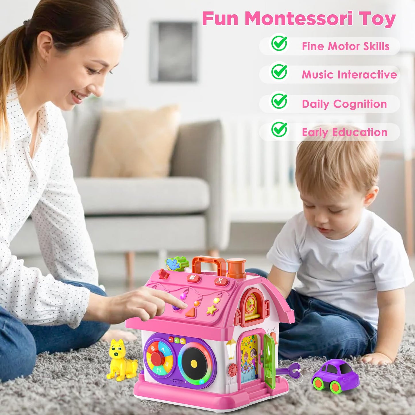Vahome Musical Montessori Toys for 1 Year Old Girl Gifts, First Birthday Gifts for 1 Year Old Girl, Educational Baby Toy 12-18 Month Toddlers Ages 1-2 (Pink)