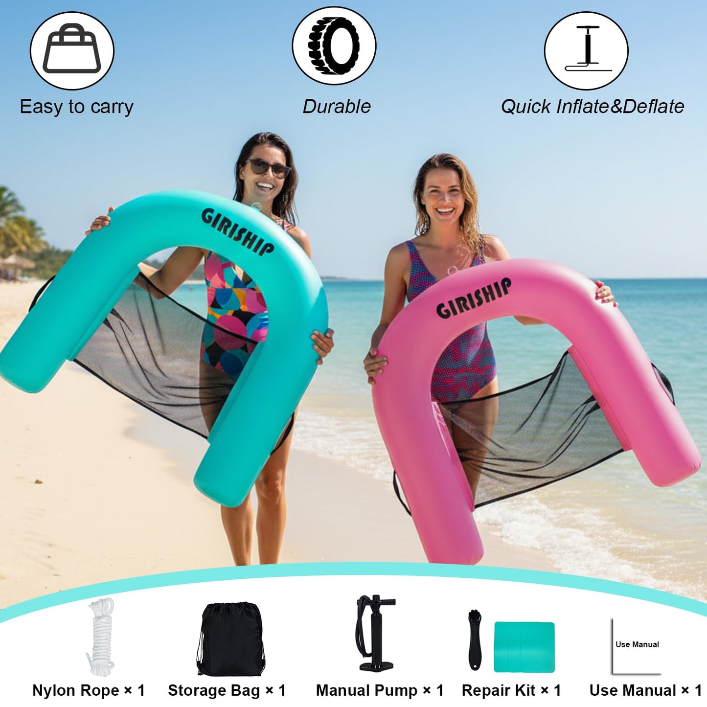 GIRISHIP Inflatable Pool Floats Chair Adult Floating Pool Chair Lake Floats for Adults Floating Heavy Duty Pool Lounger Pool Float for River Beach（1 Pack）