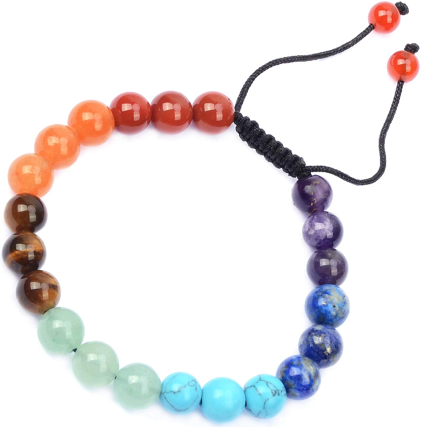 MASSIVE BEADS Handmade Gemstone 6mm Round Beads Adjustable Braided Macrame Tassels Chakra Reiki Bracelets (7-Chakra Stones, 6mm)