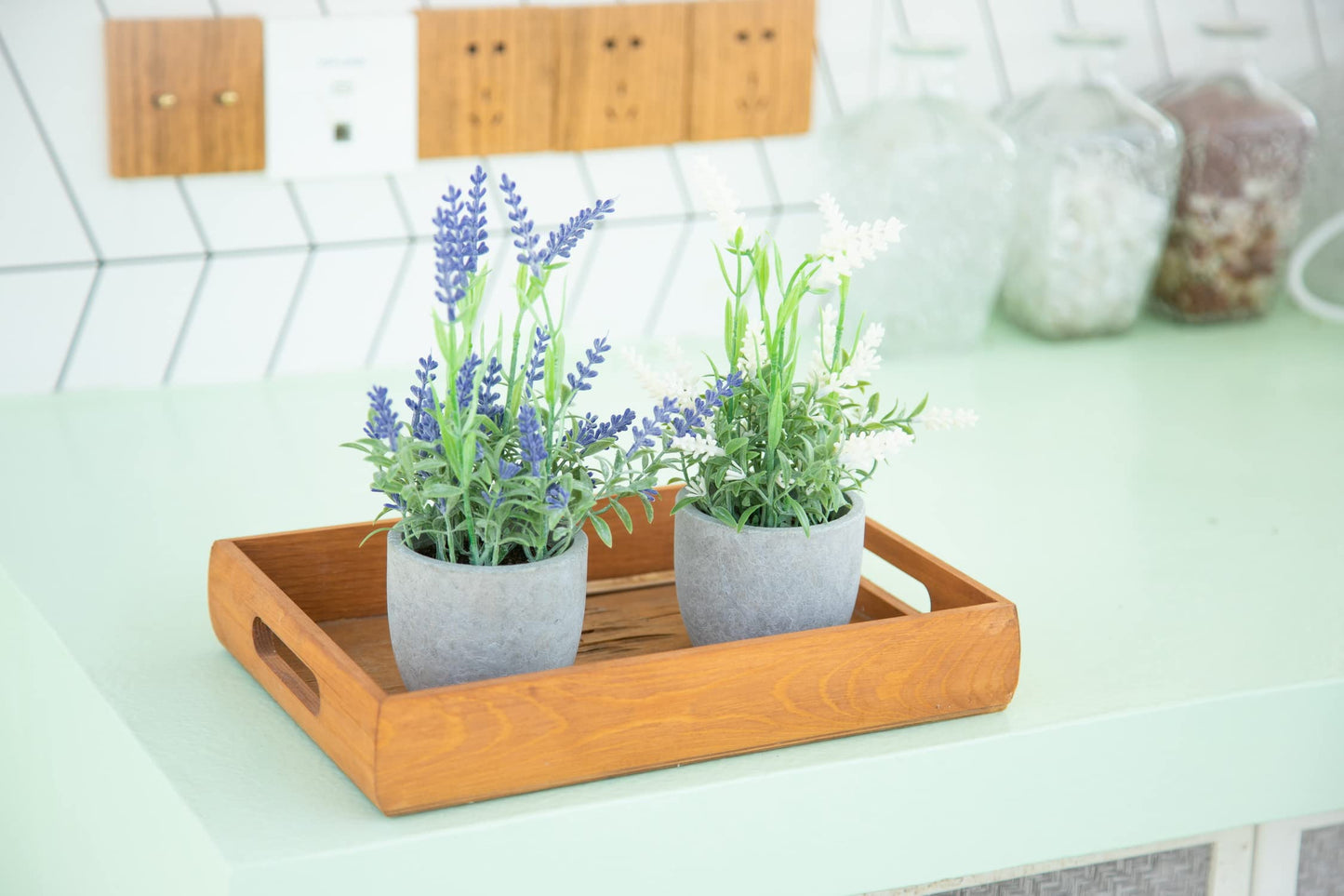 Velener Artificial Lavender Flowers(Pink/White/Purple), Small Fake Lavender Plants Pot Set of 3 - Faux Lavender Flowers for Farmhouse/Home