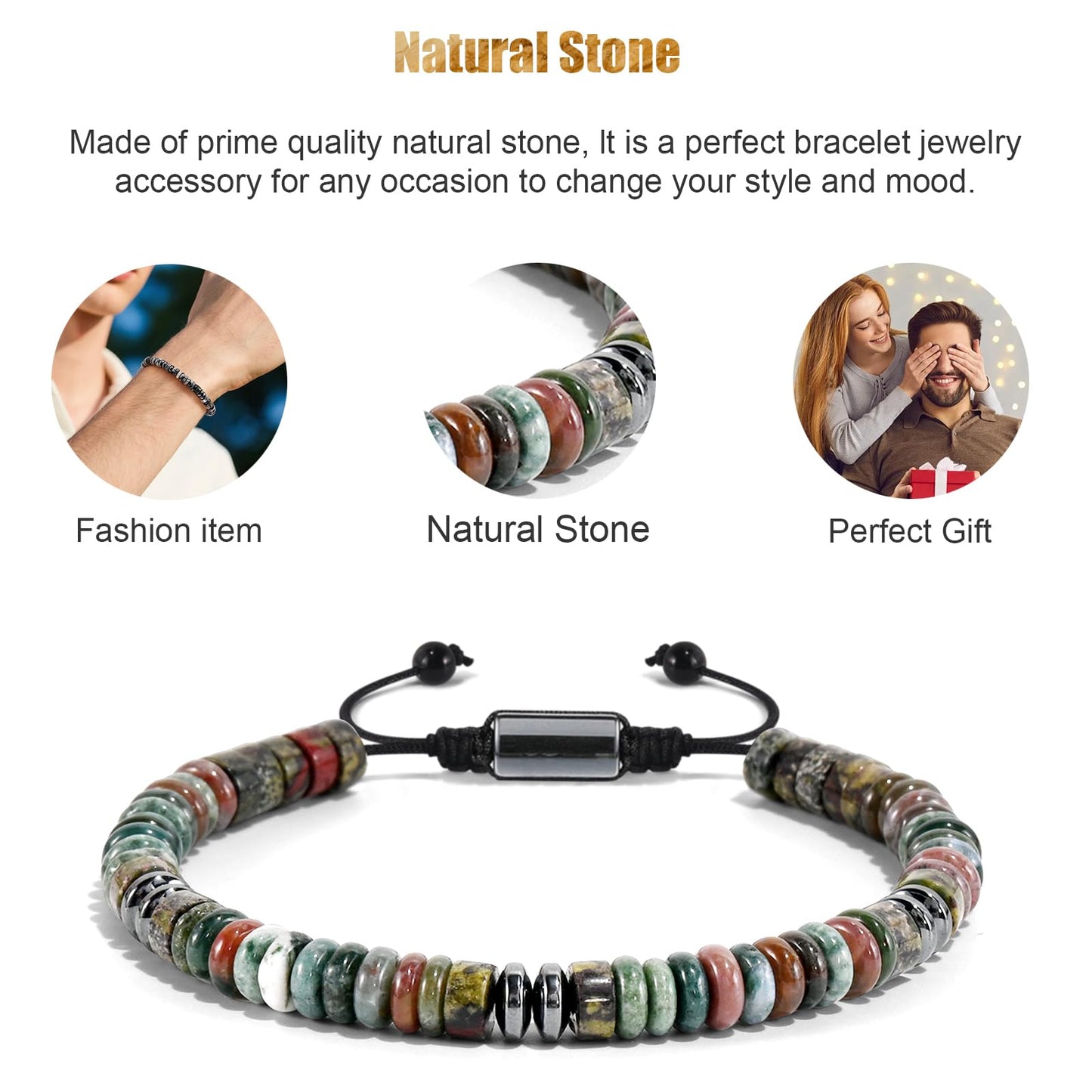 VIBILIA Healing Crystal Bracelets Beaded Bracelets for Men Women Dragon BloodStone Natural Stone Adjustable Bracelets Unique Gifts for Father Son Grandfather Brother Friend