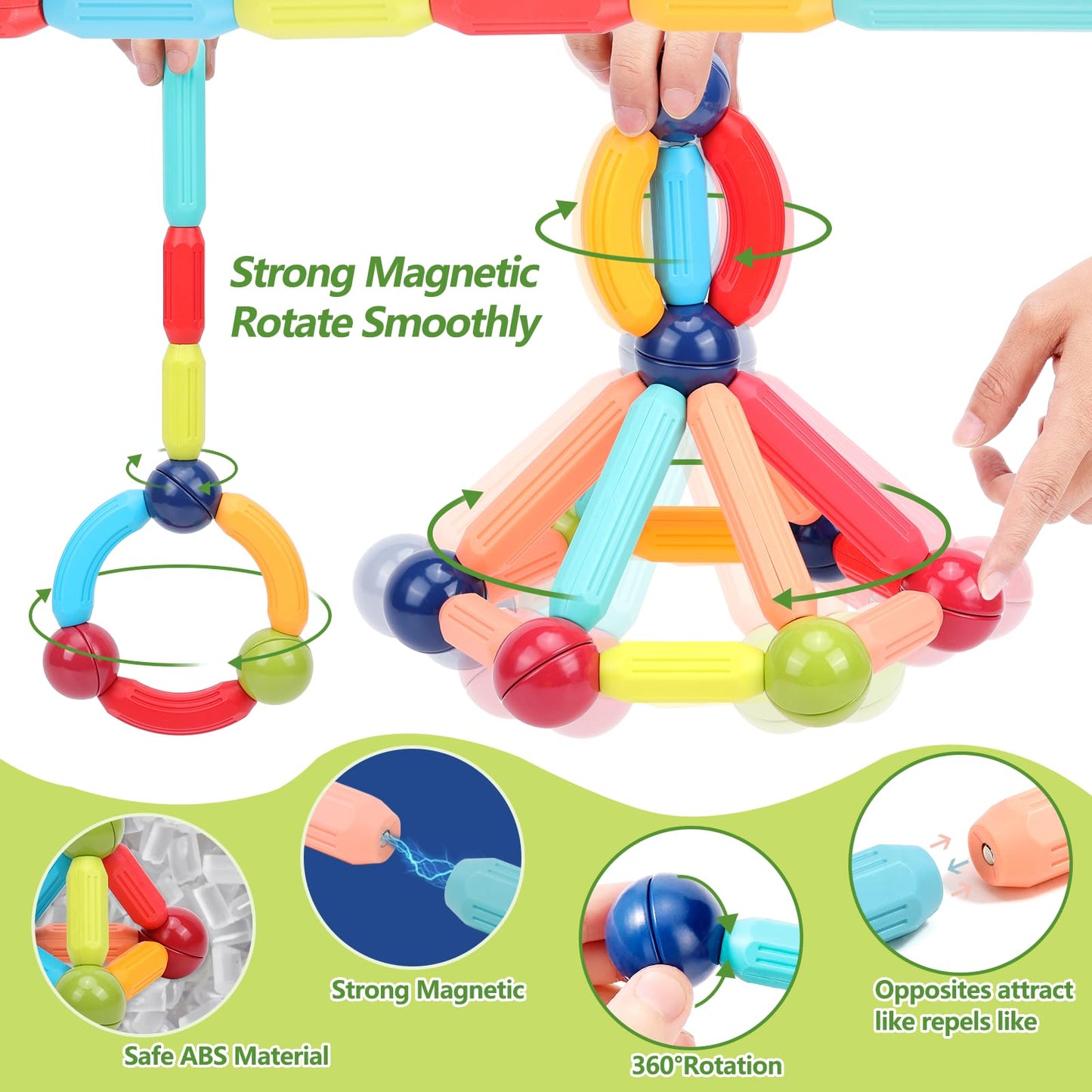 COUOMOXA Magnetic Building Blocks for Toddlers: STEM Educational Toys for 3 4 5+ Years Old Kids - Magnetic Stick Montessori Game for Family for Boys Girls 3-5