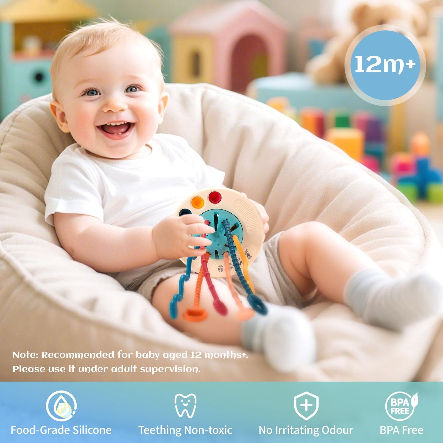 woollywink Baby Toys for 1 Year Old, Montessori Toys Hanging in Stroller, Sensory Toy for Todders 12-18 Months+, UFO Pulling Educational Game for Developing Motor Skills Gift for Boys& Girls