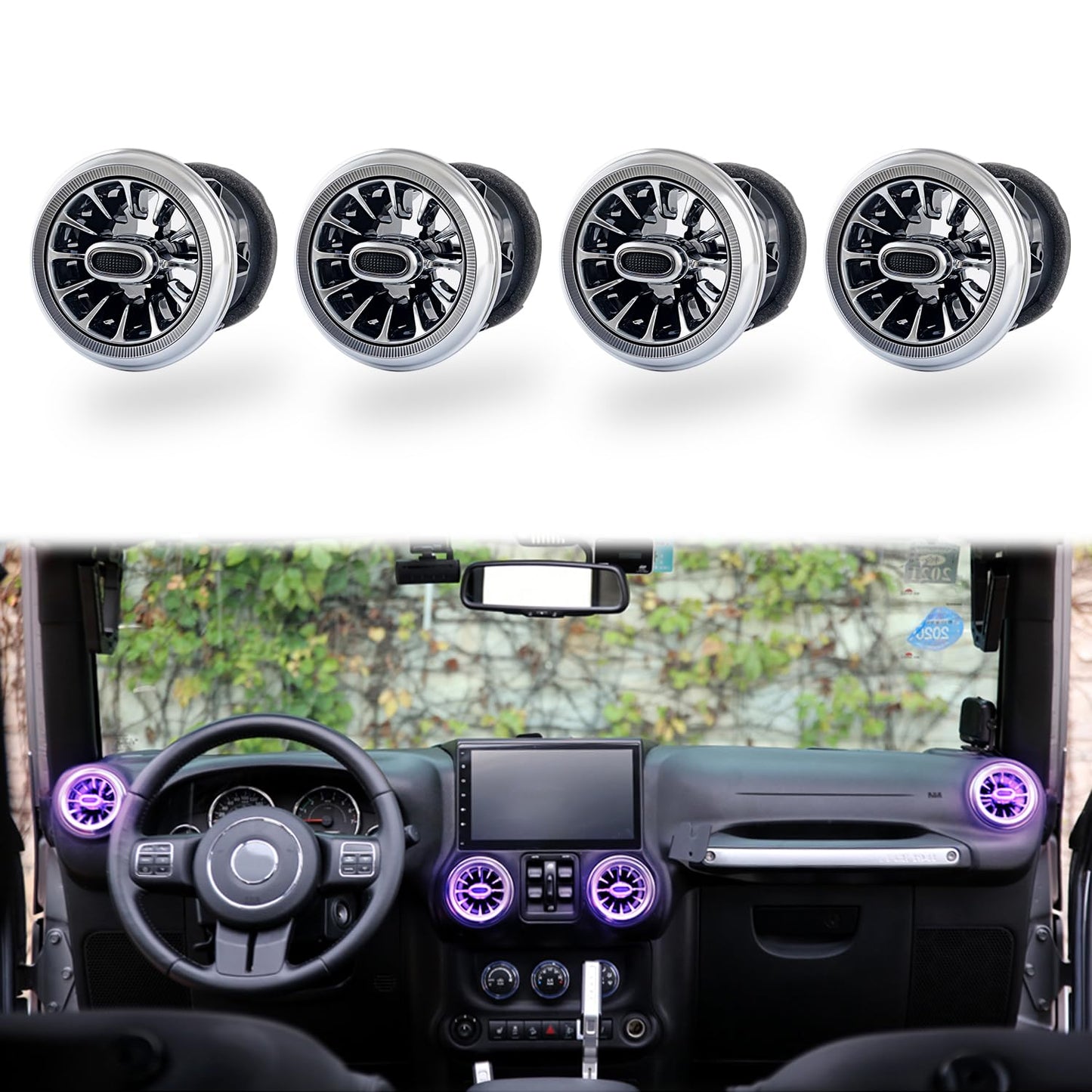MAIKER 32 Color LED Atmosphere Light Air Vent LED Ambient Light Turbine Outlets Lamp Compatible with 2011-2017 Jeep Wrangler JK JKU-4pcs
