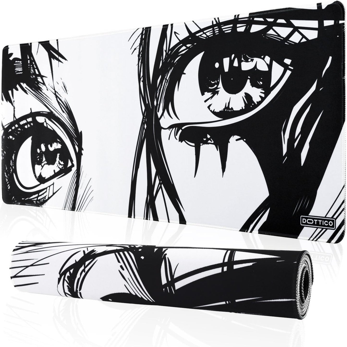 DOTTICO XL Anime Eyes Mouse Pad – Large Manga Girl Desk Mat 31.5x11.8 – Non-Slip, Water-Resistant, Stitched Edges – Aesthetic Japanese Gaming Mat