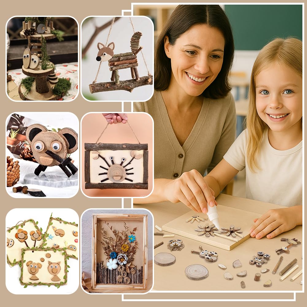 PH PandaHall Handmade DIY Wood Craft Kits, Wooden Unfinished Craft Kits Natural Wood Slices Loose Part Play DIY Slices Kit for Dollhouse Painting Sorting Activities School Projects