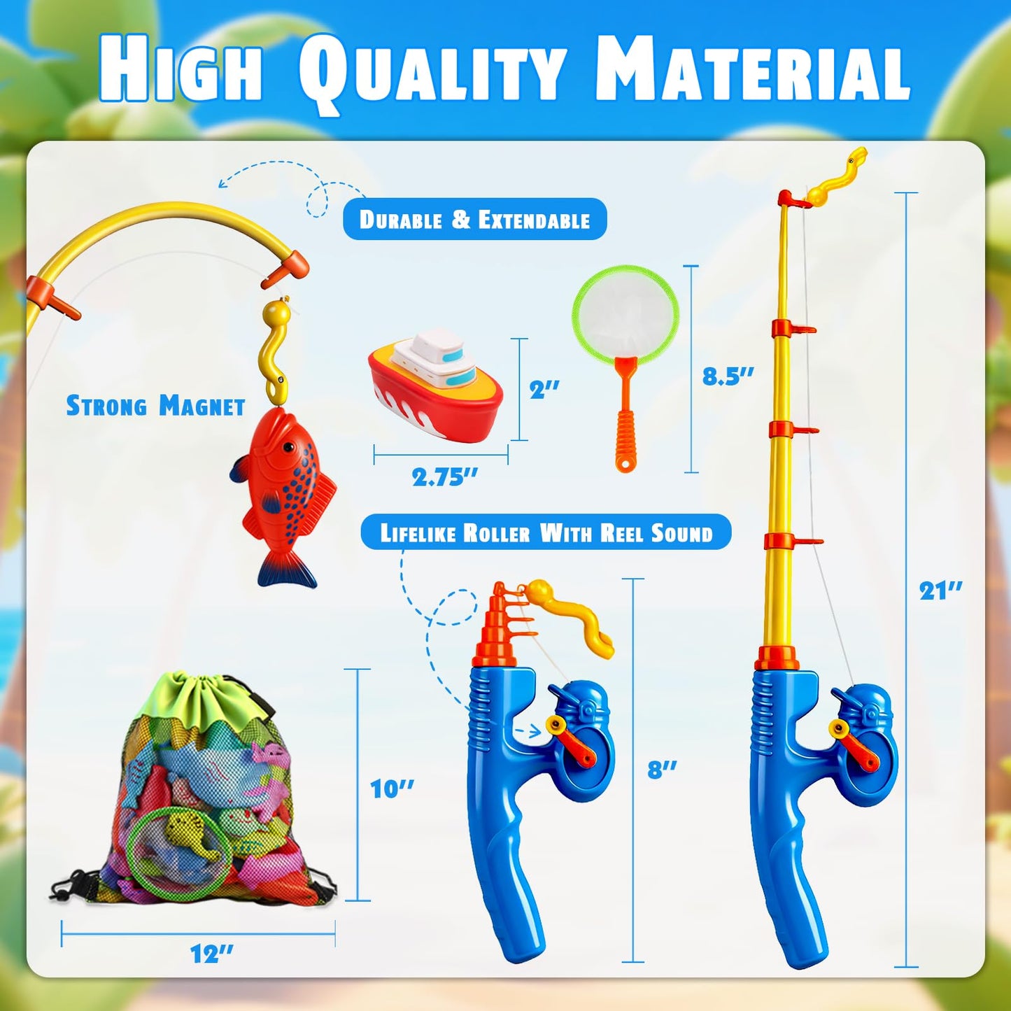 CozyBomB™ Magnetic Fishing Toys Game Set for Kids | Water Table Bathtub Kiddie Pool Party Pole Rod Net, Outdoor Plastic Floating Fish, Toddler Bath Color Ocean Sea Animals Birthday Gift Age 3-5 6 4-8