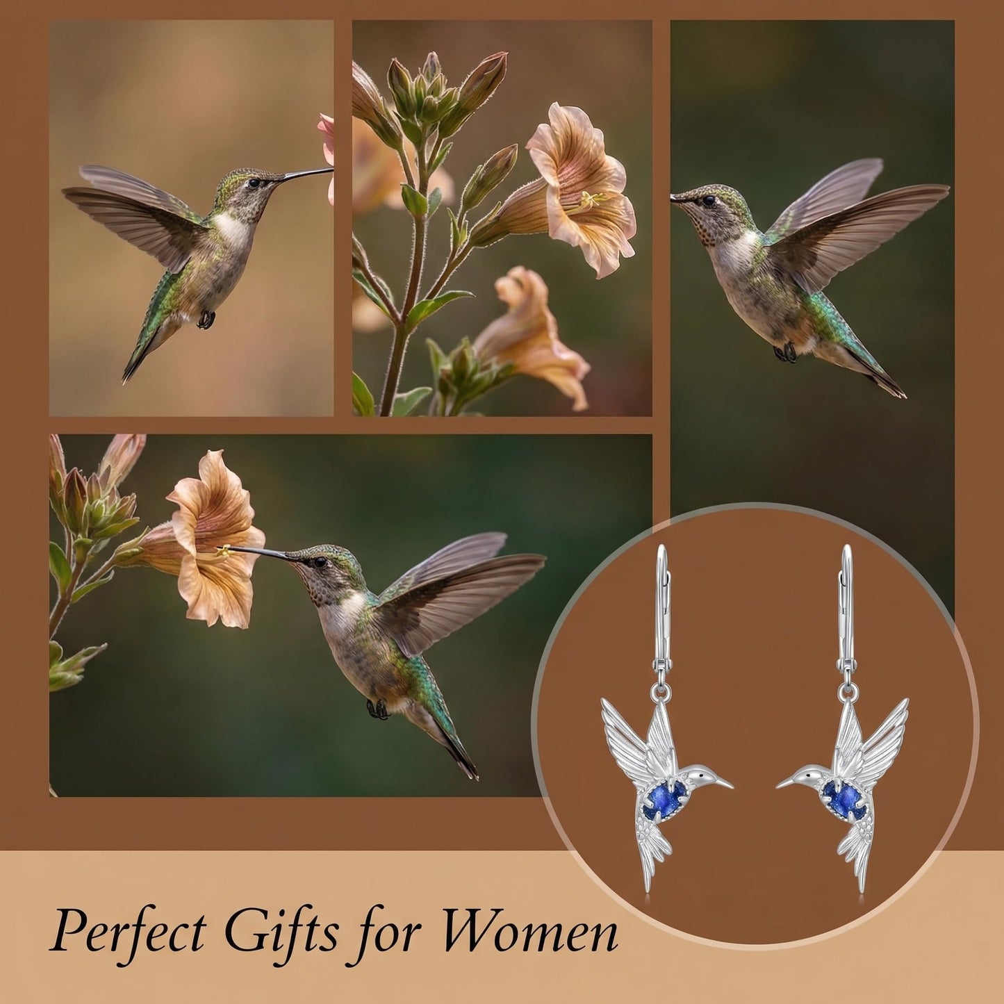 BETHZA Hummingbird Earrings 925 Sterling Silver Genuine Lapis Lazuli Hummingbirds Drop Dangle Earring Animal Jewelry Gifts for Women