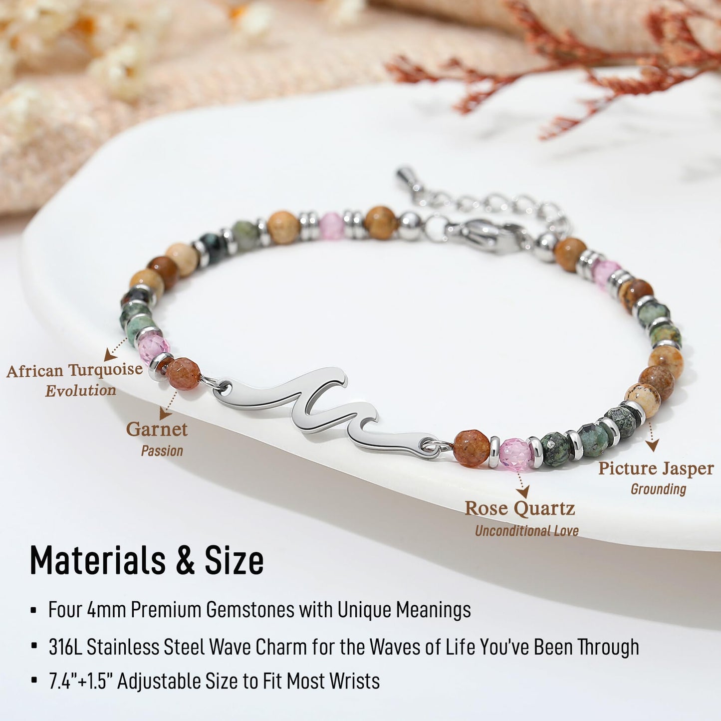 TONY & SANDY Inspirational Gifts for Women, Wave Bracelet, Get Well Soon Gift Baskets for Woman, Thinking of You, Encouragement Valentines Her Sister Friend Motivational Easter Christmas