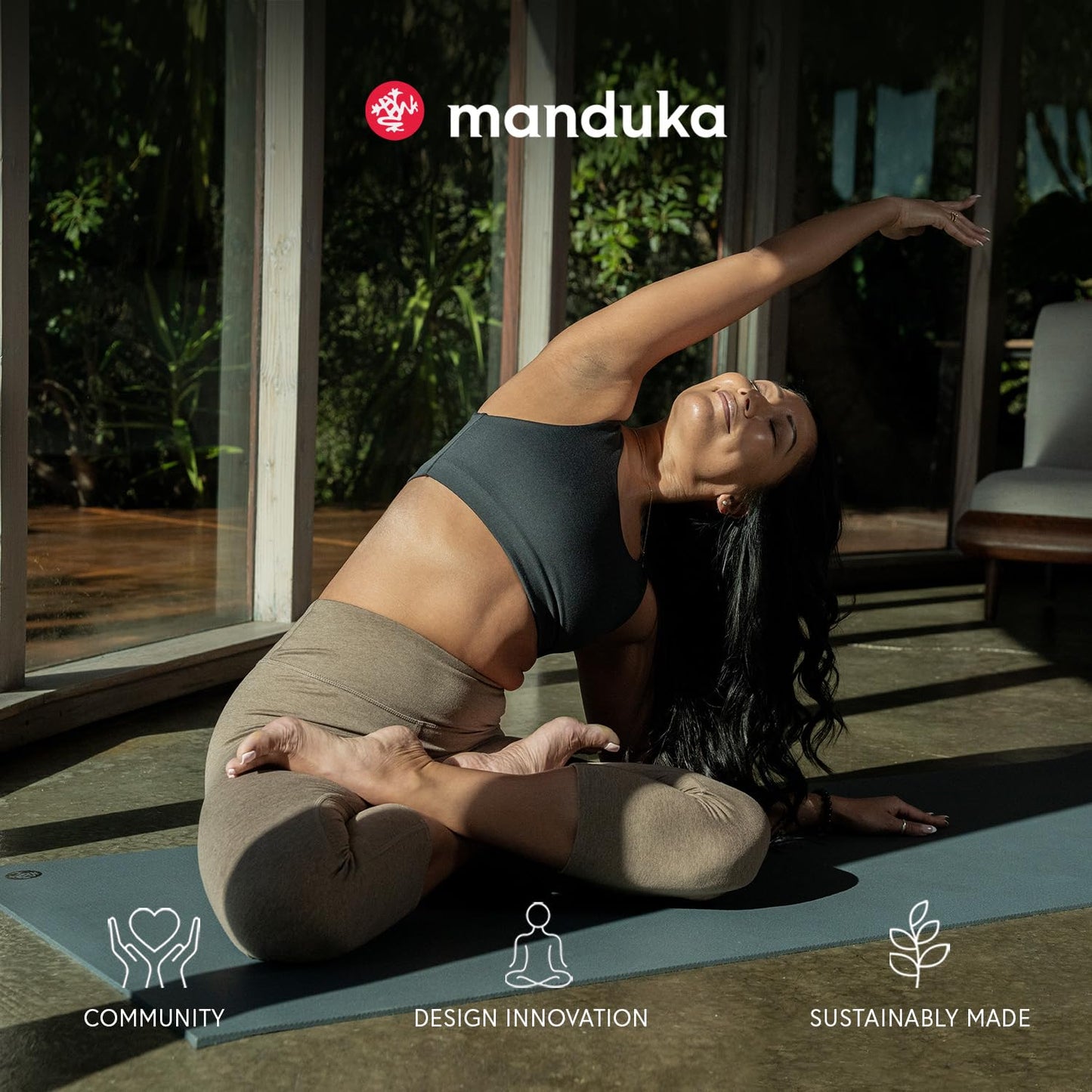 Manduka eKOLite Yoga Mat 71" - 4mm | Natural Rubber | Eco-Friendly | Soft Textured Surface | Natural Next-to-Skin Feel | 71 x 24 inches | Acai Midnight