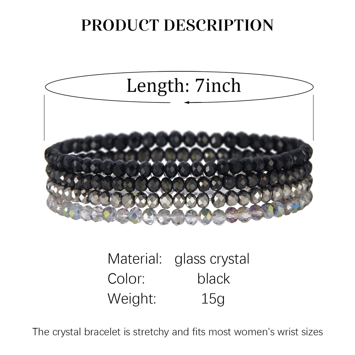 Noessla Beaded Boho Stretch Bracelet Colorful Stackable Crystal Beads Bracelets Trendy Costume Jewelry Mothers Day Gifts for Women(Black)