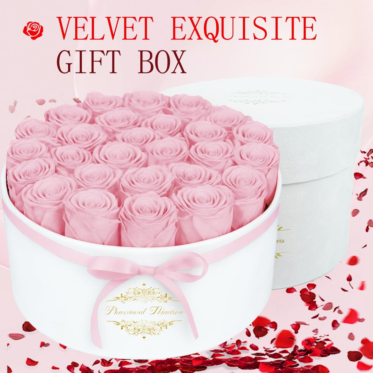 27 Forever Flowers in a Luxury Suede Box, Preserved Roses Birthday Gifts for Women, Romantic Anniversary Wedding Gifts for Women Her Girlfriend Wife Pink