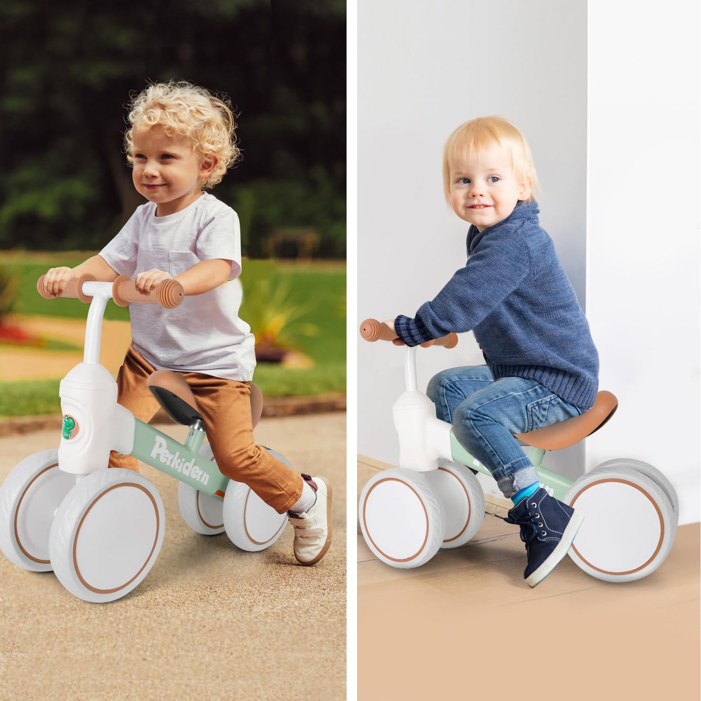 PerKidern Baby Balance Bike for 1-3 Year Old Boys Girls, 12-36 Month Toddler Balance Bike, 4 Wheels Baby Bike Toddler First Birthday Gifts (Green)
