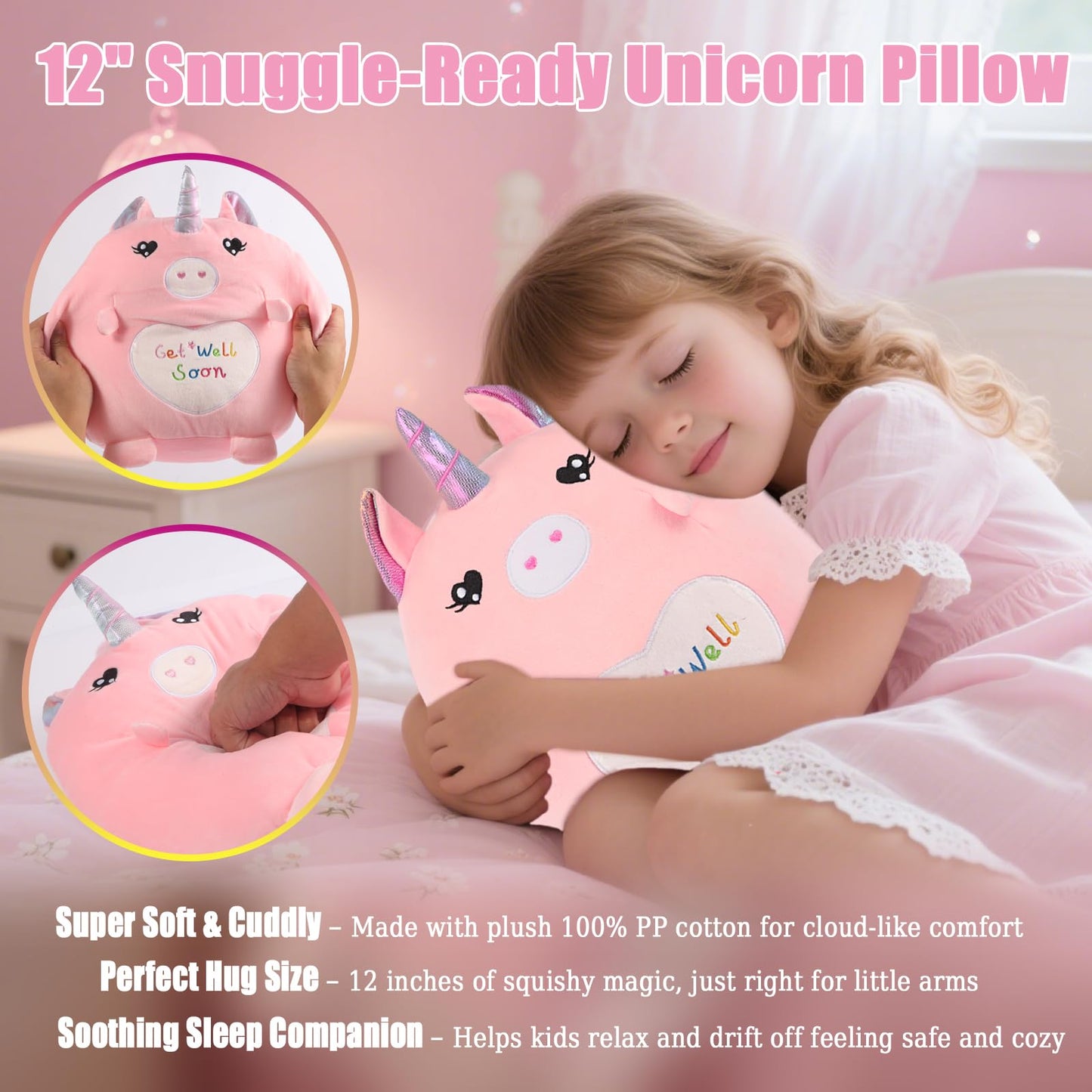 VUYUEN Get Well Soon Gift for Girls, Unicorn Fluffy Diary with Lock & 12'' Get Well Soon Plush Pillow, Feel Better Gifts for Girls, Girls Get Well Baskets, Get Well Gift After Surgery