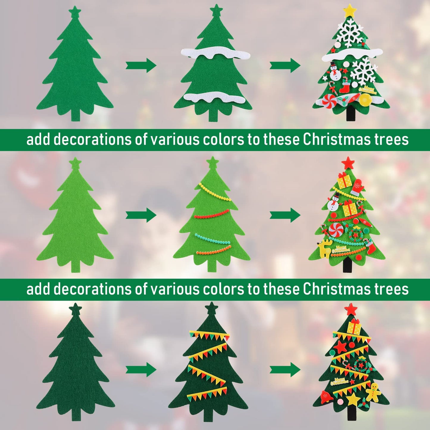 Tatuo DIY Felt Christmas Tree and Ornaments Felt Kids Party Favors Stickers for Kids Home Door Wall Hanging Christmas Tree Craft Decorations (36)