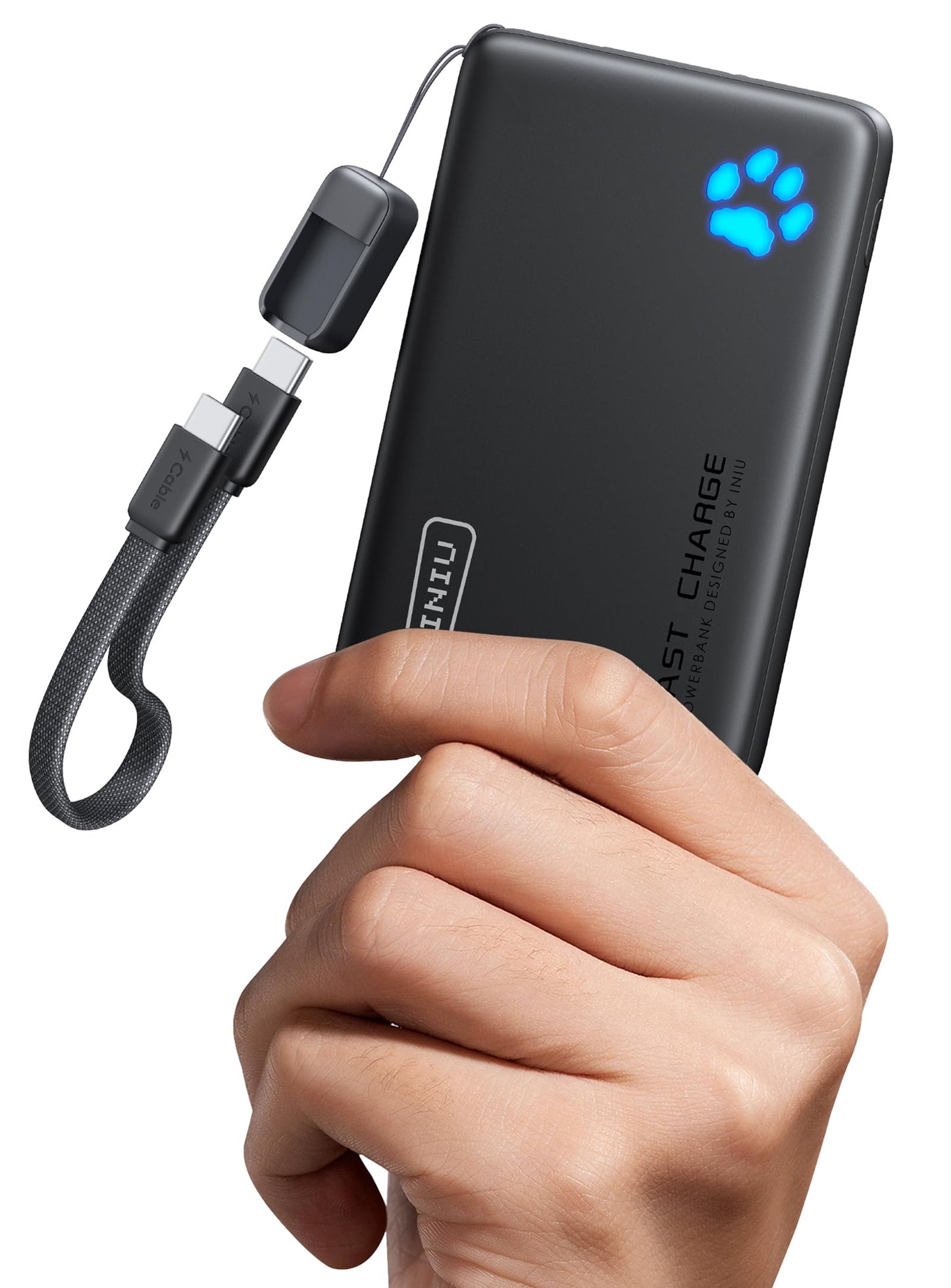 INIU Portable Charger, Smaller & Lighter 45W Fast Charging with Attached USB C Cable, Flight-Safe 10000mAh PD Power Bank Battery Pack, Travel Phone Powerbank for iPhone 17 16 15 Samsung S25 Google etc