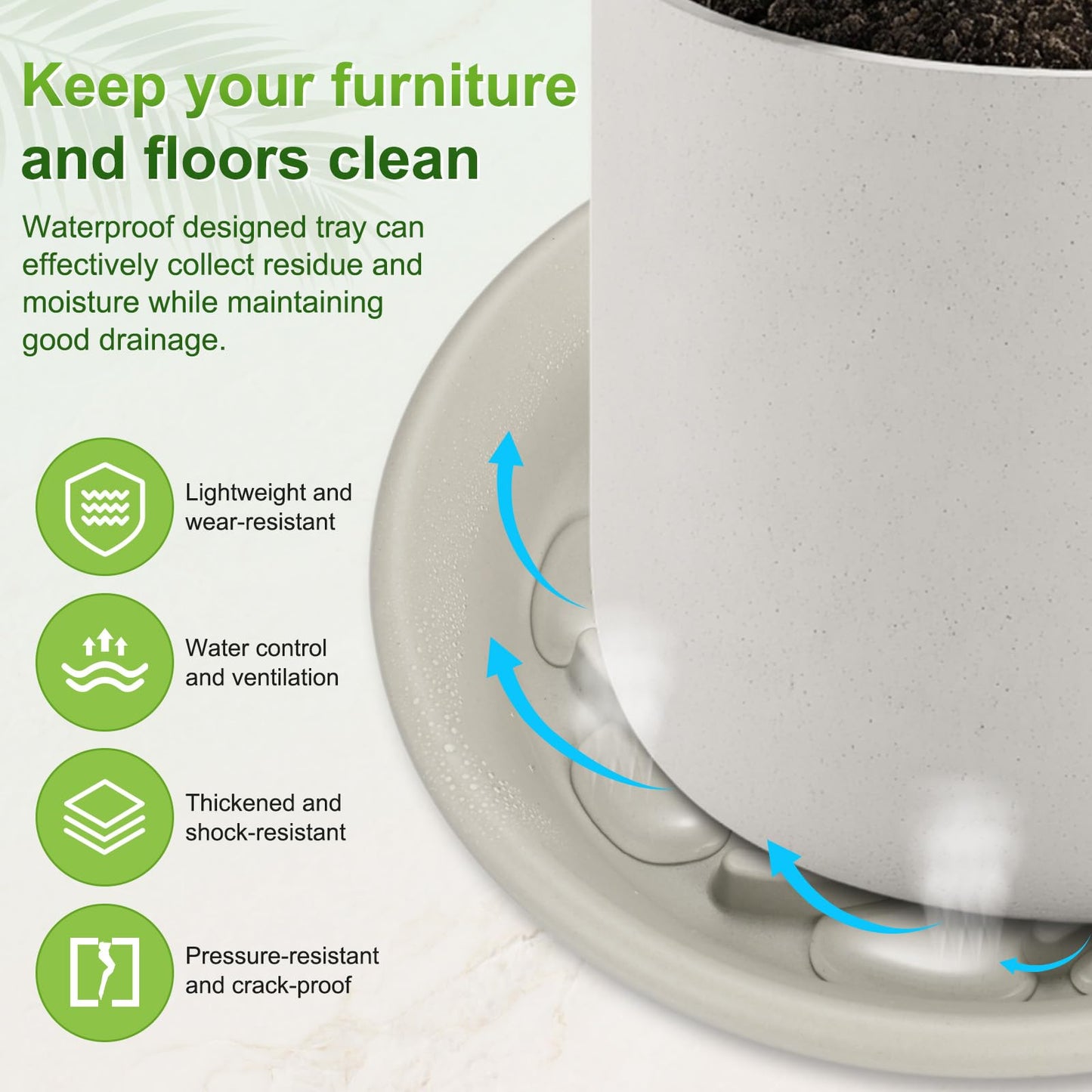 M METERXITY 2-Pack Plant Saucer, 6.5 Inch/ 16.5cm Plastic Plant Trays Thicker for Pots/Indoor/Outdoor/Water Drainage and Protection, Flowerpot Drip Tray [Grayish White]