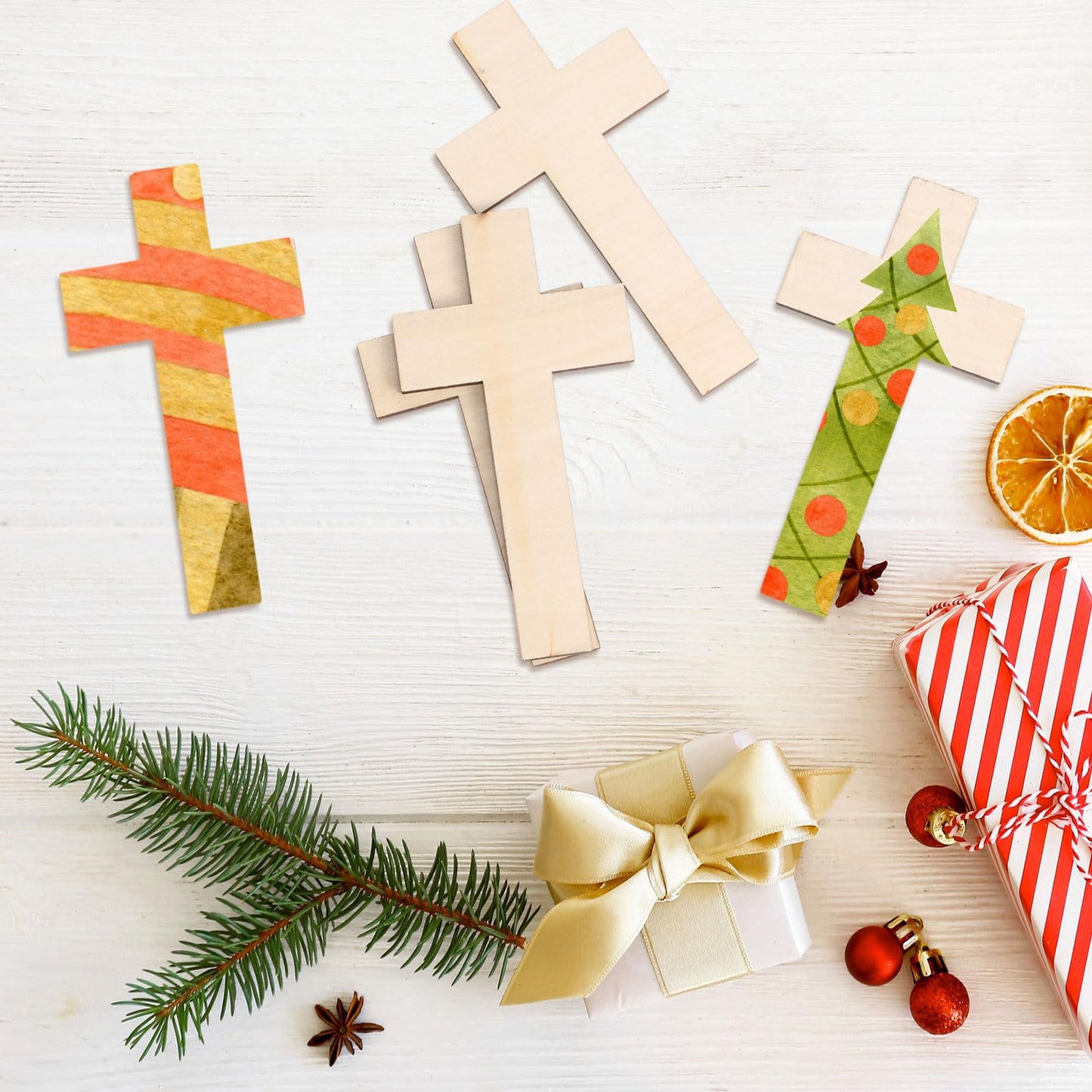 Gerrii Wooden Cross for Craft Unfinished Cross Shaped Religious Cutout Bulk Nativity Baptism Centerpiece Ornaments DIY Project Church Sunday First Communion(6 x 3 Inches,24 Pcs)