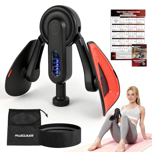 Thigh Trainer for Women, 10-100lb Adjustable Resistance Inner Thigh Exerciser with Leg Band & Poster for Kegel Exercise, Pelvic Floor Trainer for Postpartum Rehabilitation Home Gym
