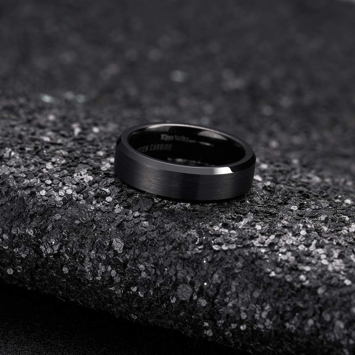 King Will 6mm Men's Black Wedding Ring - Brushed Matte Surface, Beveled Polished Edge, Comfort Fit Size 9.5