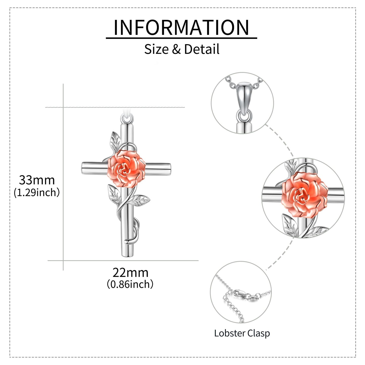 JERWLI Carnation Necklace 925 Sterling Silver Carnation Cross Necklace January Birth Flower Jewelry for Women